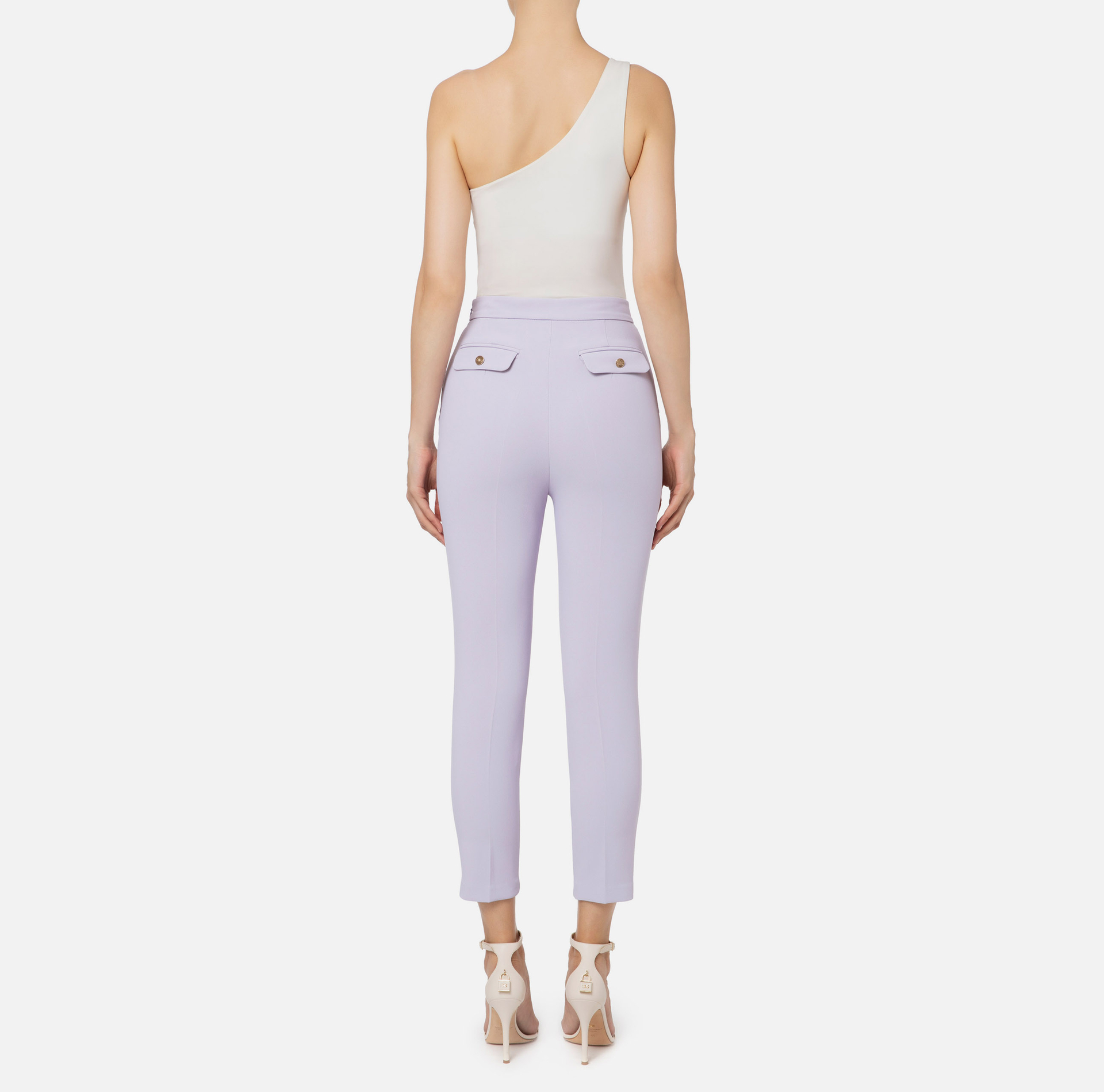 Trousers with straight leg and logoed belt - Elisabetta Franchi® Outlet