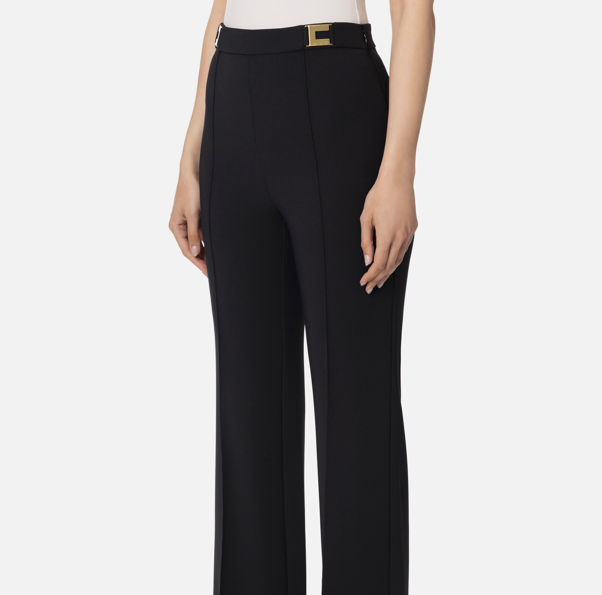 Palazzohose aus Krepp mit Logoplaketten - Elisabetta Franchi® Outlet