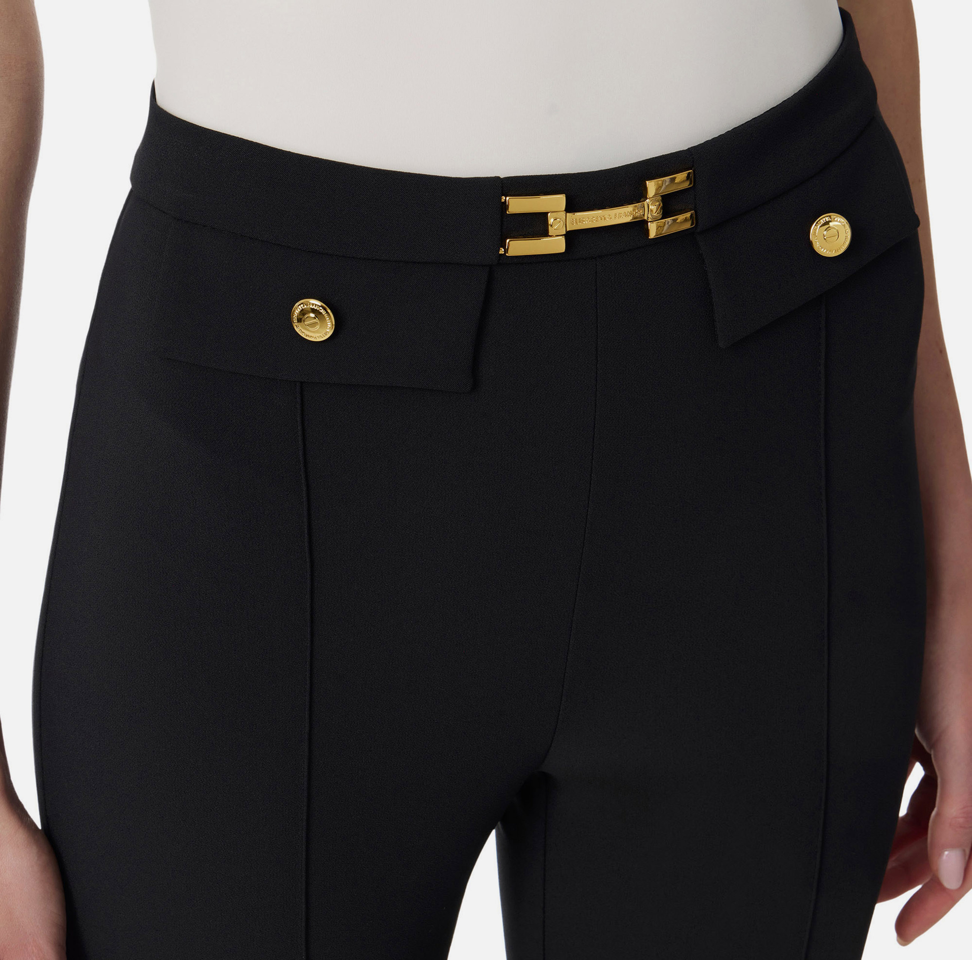 Pantalone dritto in crêpe con morsetto - Elisabetta Franchi® Outlet