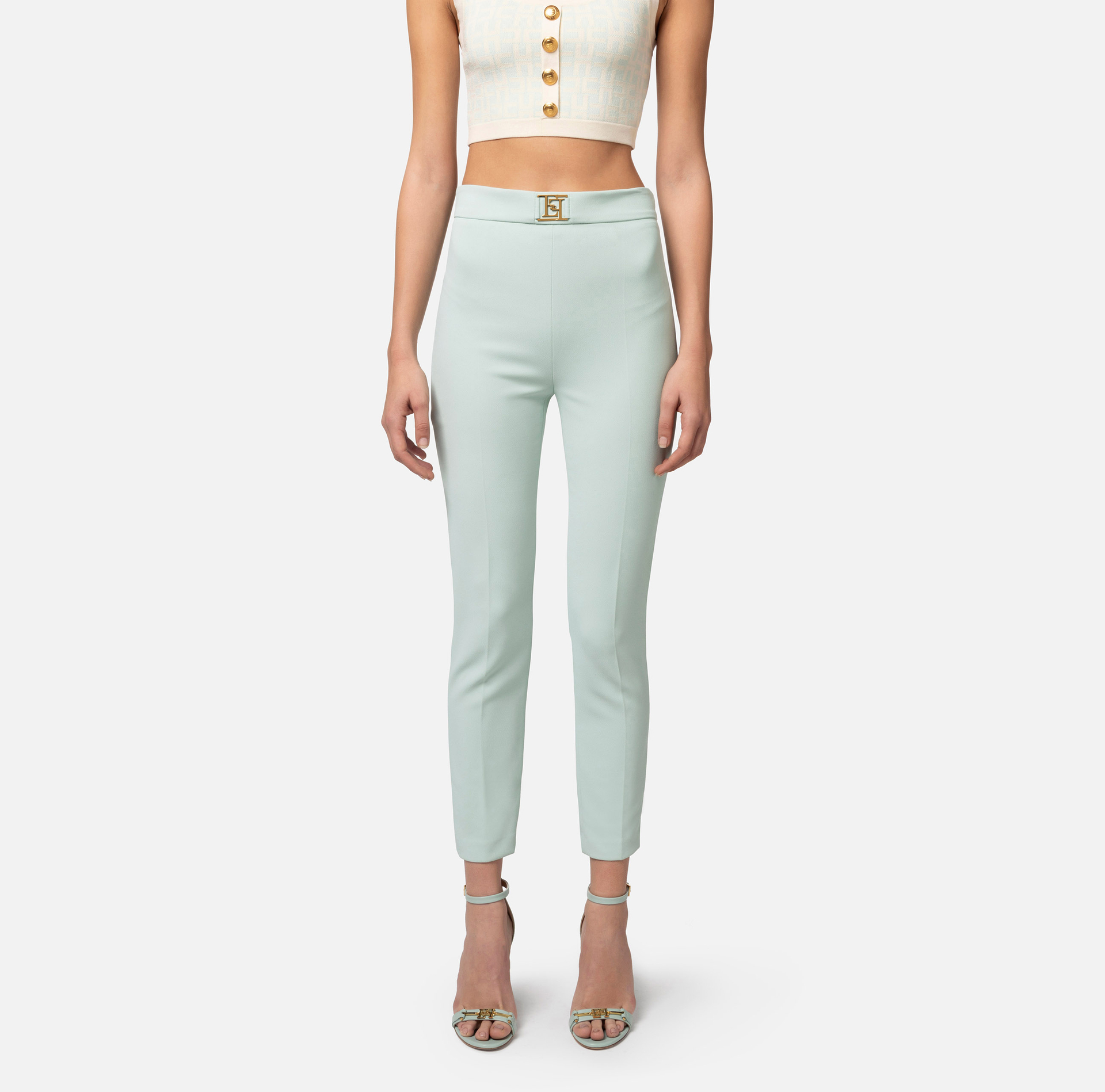 Straight trousers in stretch crêpe fabric - Elisabetta Franchi® Outlet