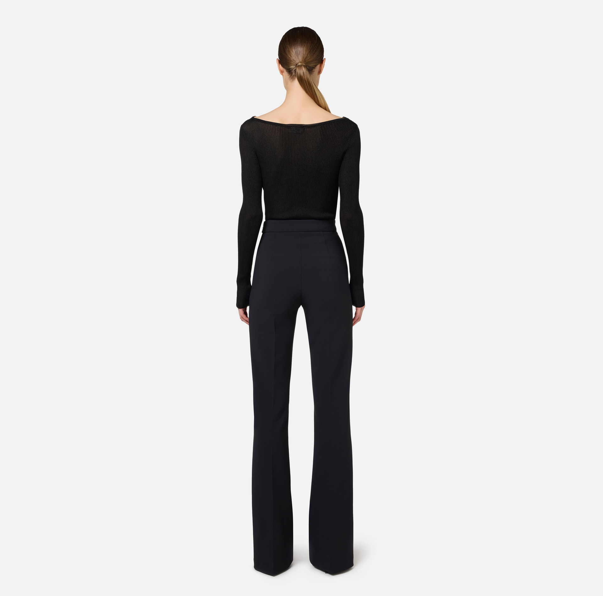 Palazzo trousers in stretch crêpe fabric with belt | Elisabetta Franchi® Outlet