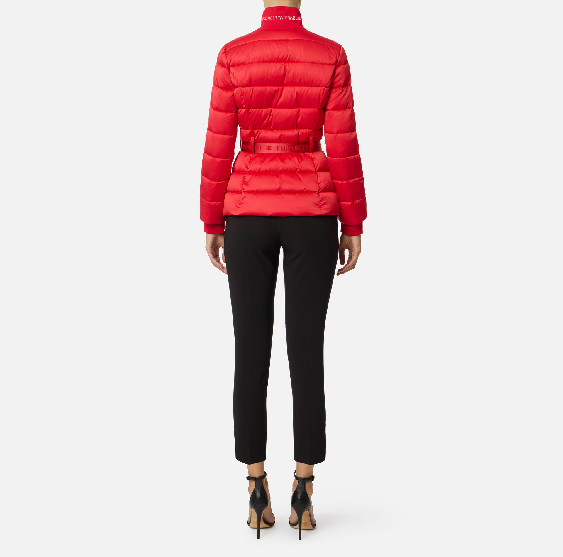Satin sail down jacket with belt | Elisabetta Franchi® Outlet