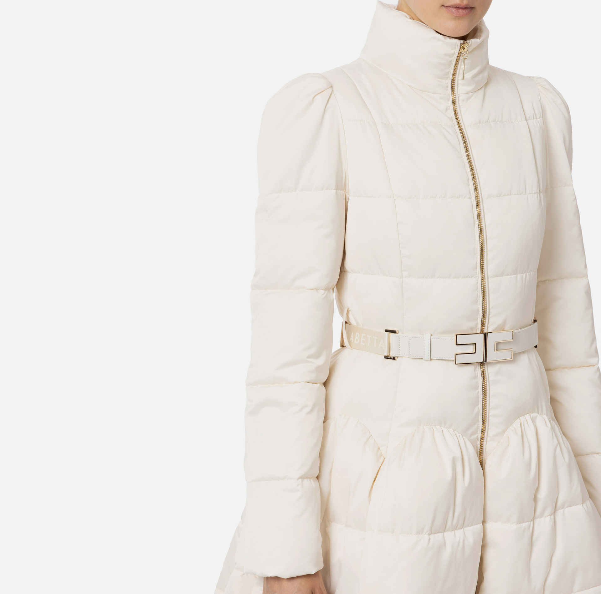 Satin down jacket with belt | Elisabetta Franchi® Outlet
