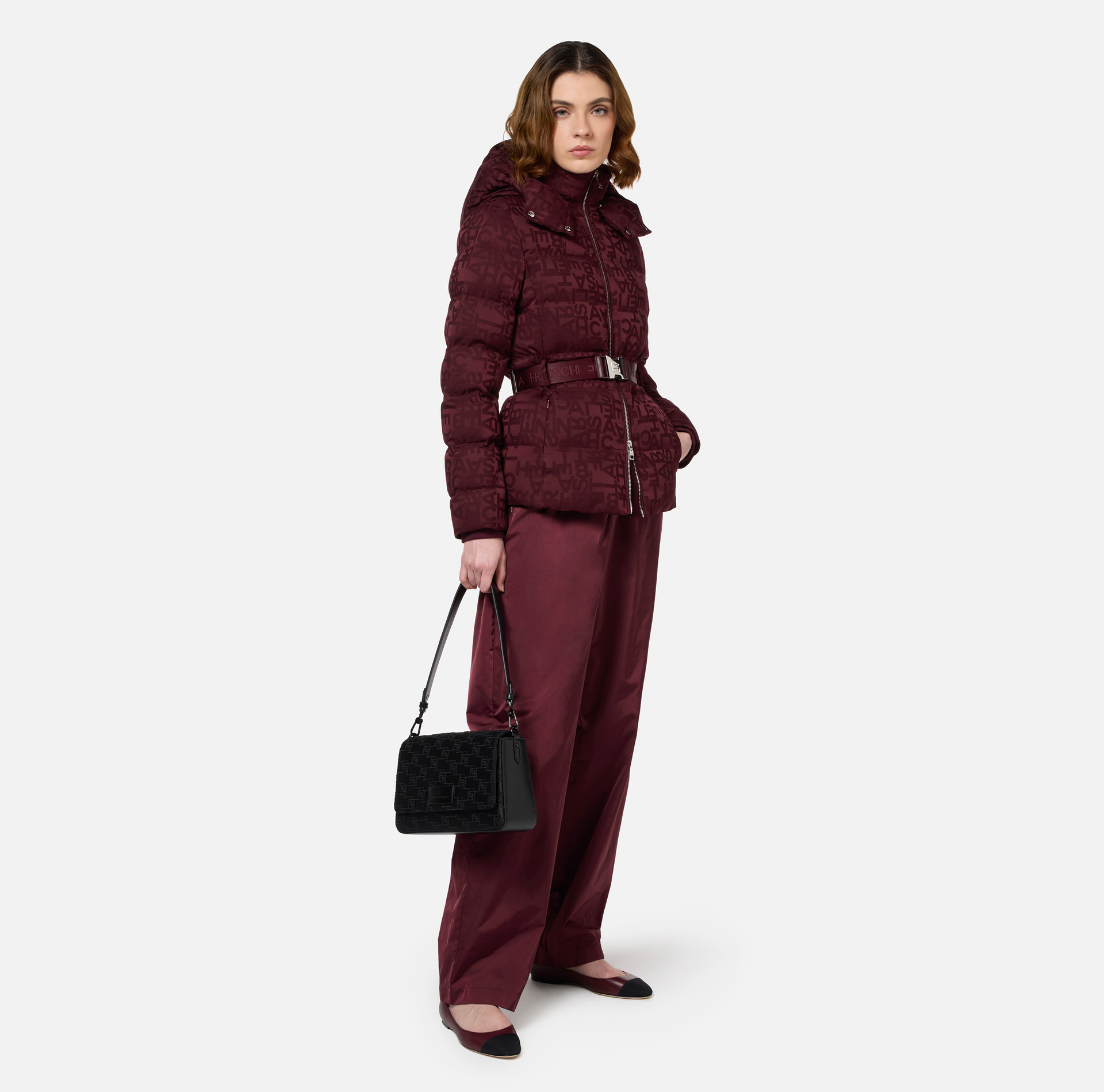 Anorak court en nylon jacquard lettres - Elisabetta Franchi® Outlet