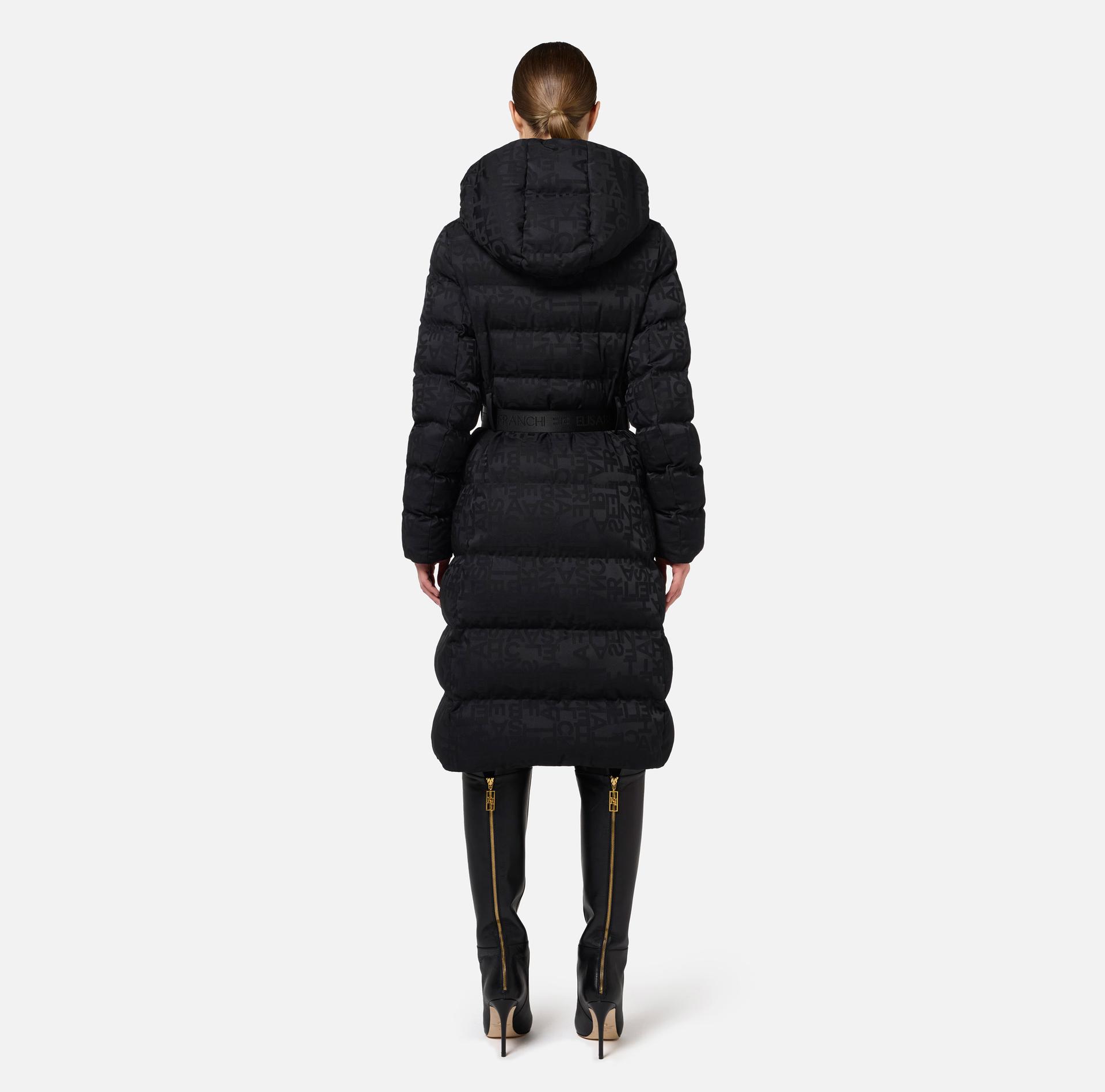 Anorak long en nylon jacquard lettres - Elisabetta Franchi® Outlet