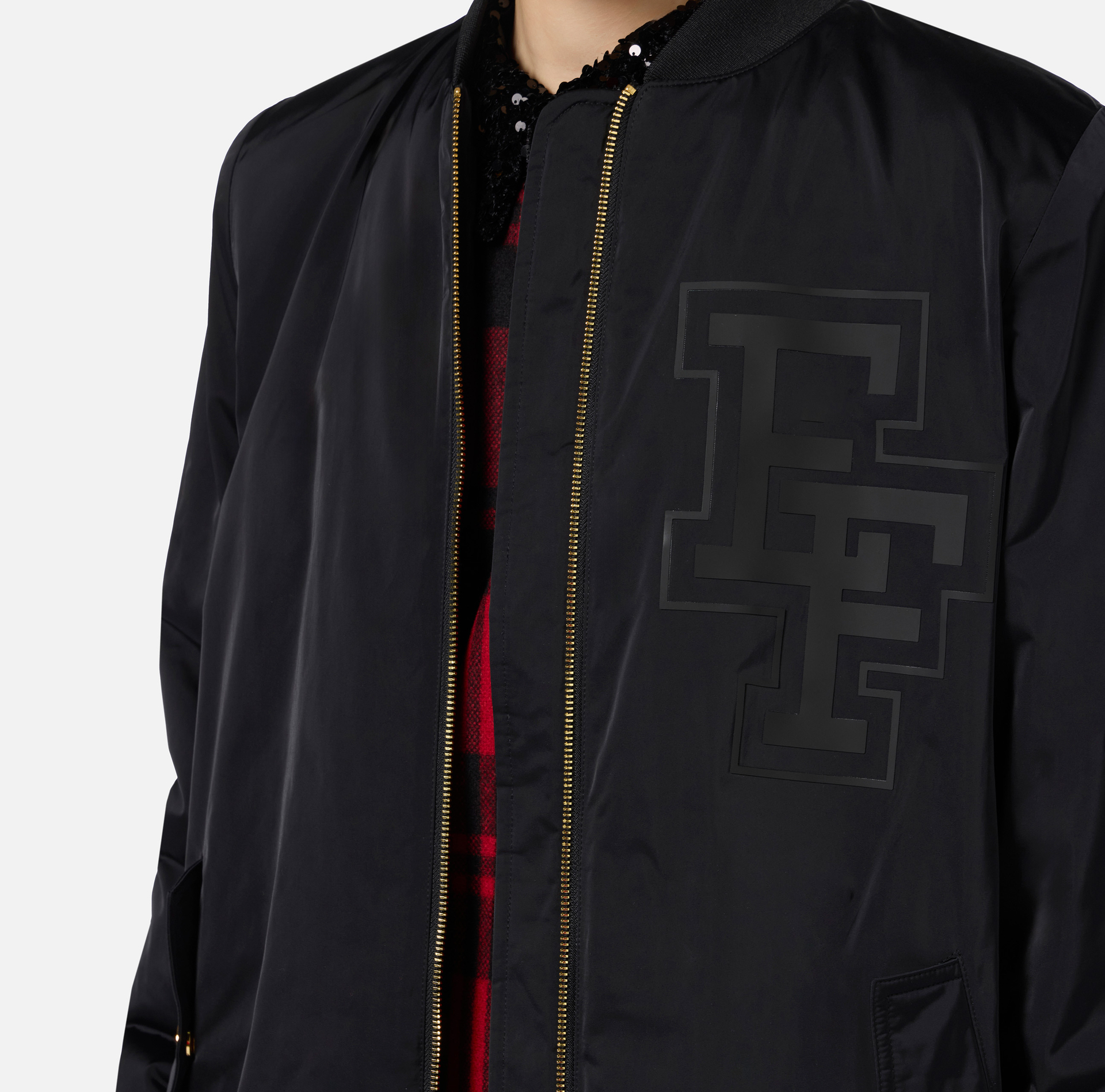 Oversized-Bomberjacke aus satiniertem Nylon mit Logo - Elisabetta Franchi® Outlet