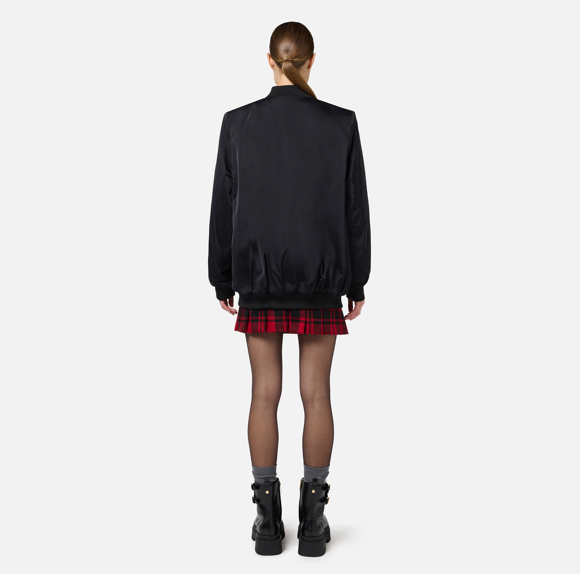 Oversized-Bomberjacke aus satiniertem Nylon mit Logo | Elisabetta Franchi® Outlet
