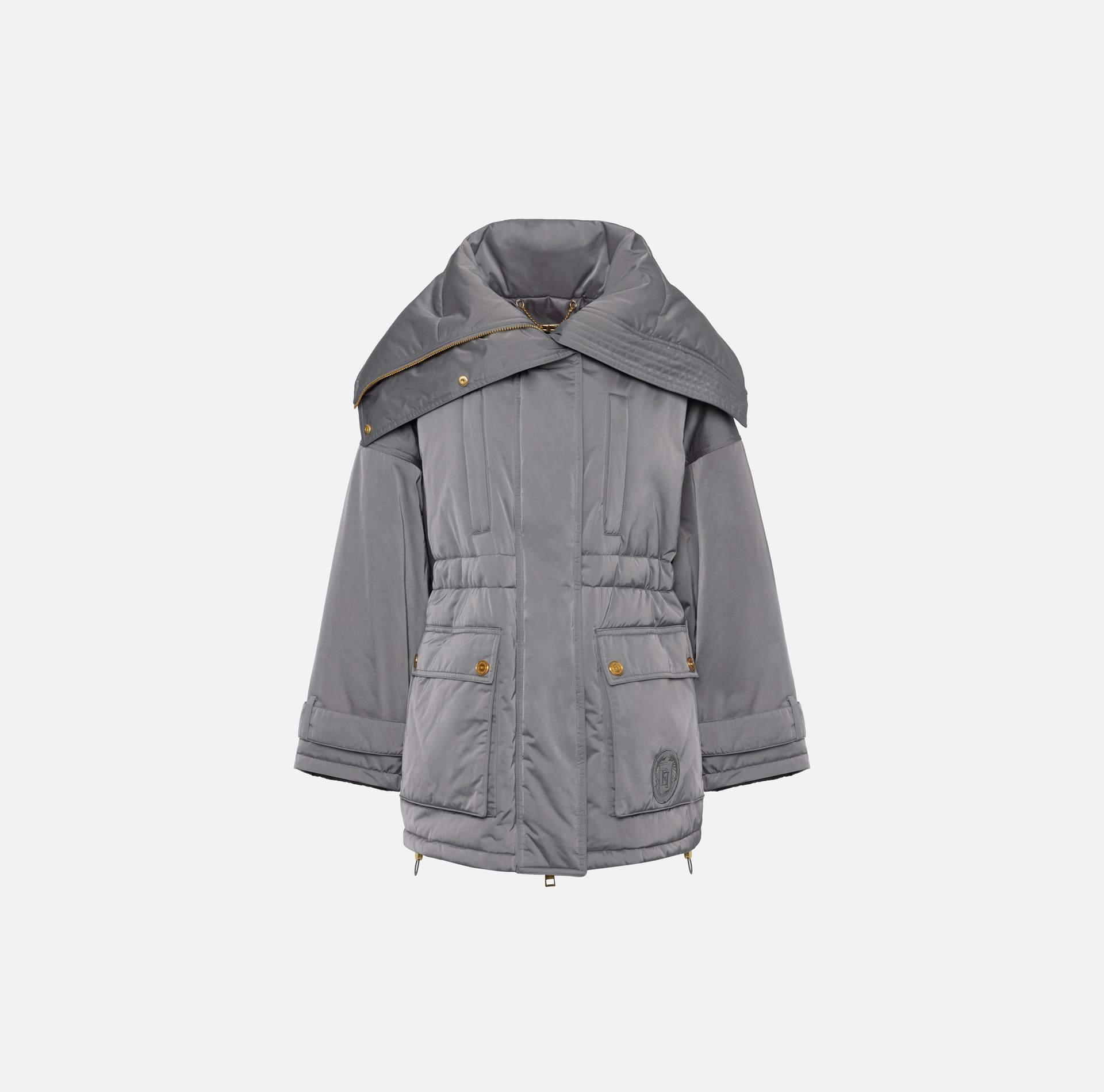 Aviator type oversized down jacket in satin nylon - Elisabetta Franchi® Outlet