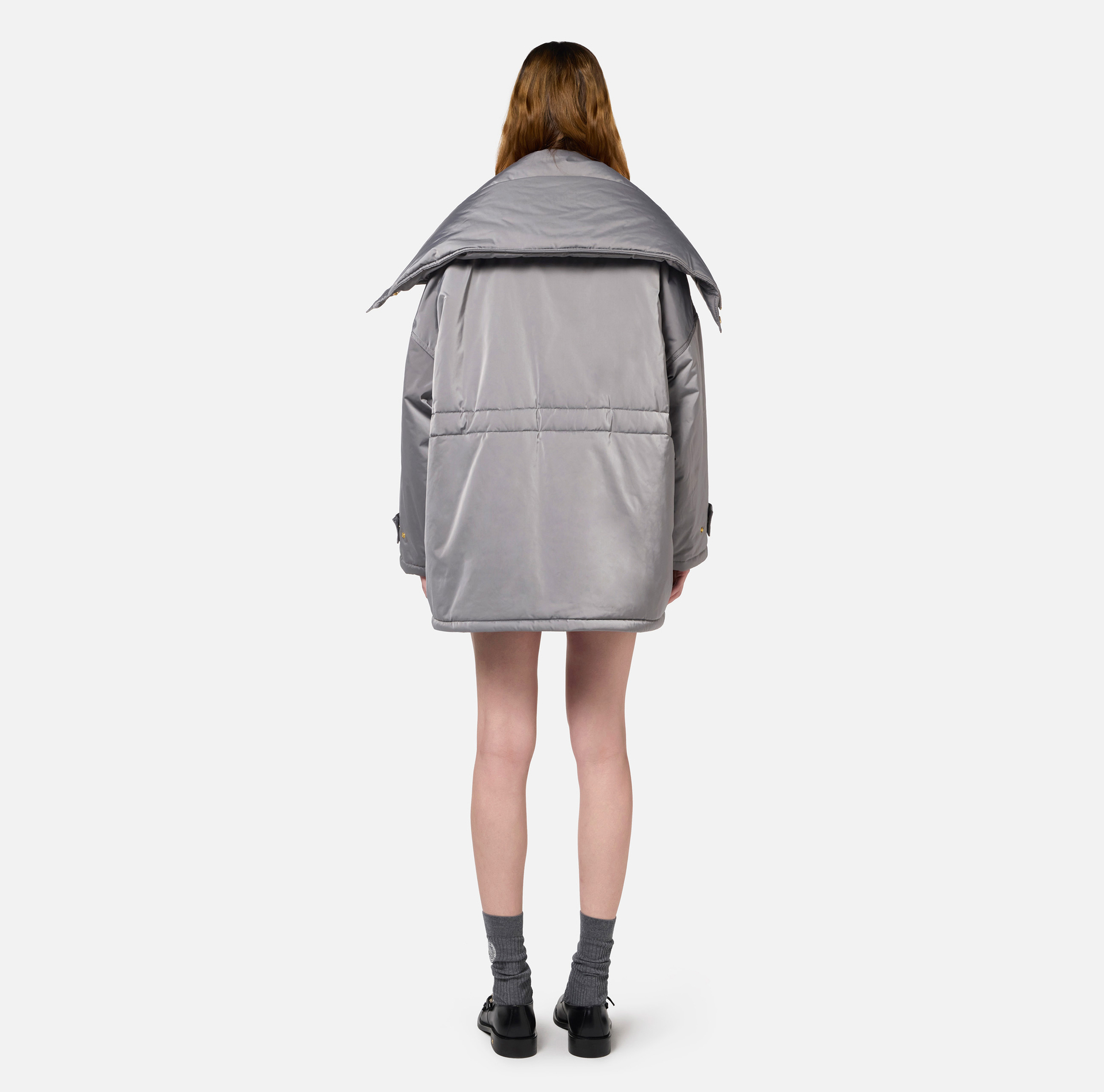 Aviator type oversized down jacket in satin nylon | Elisabetta Franchi® Outlet