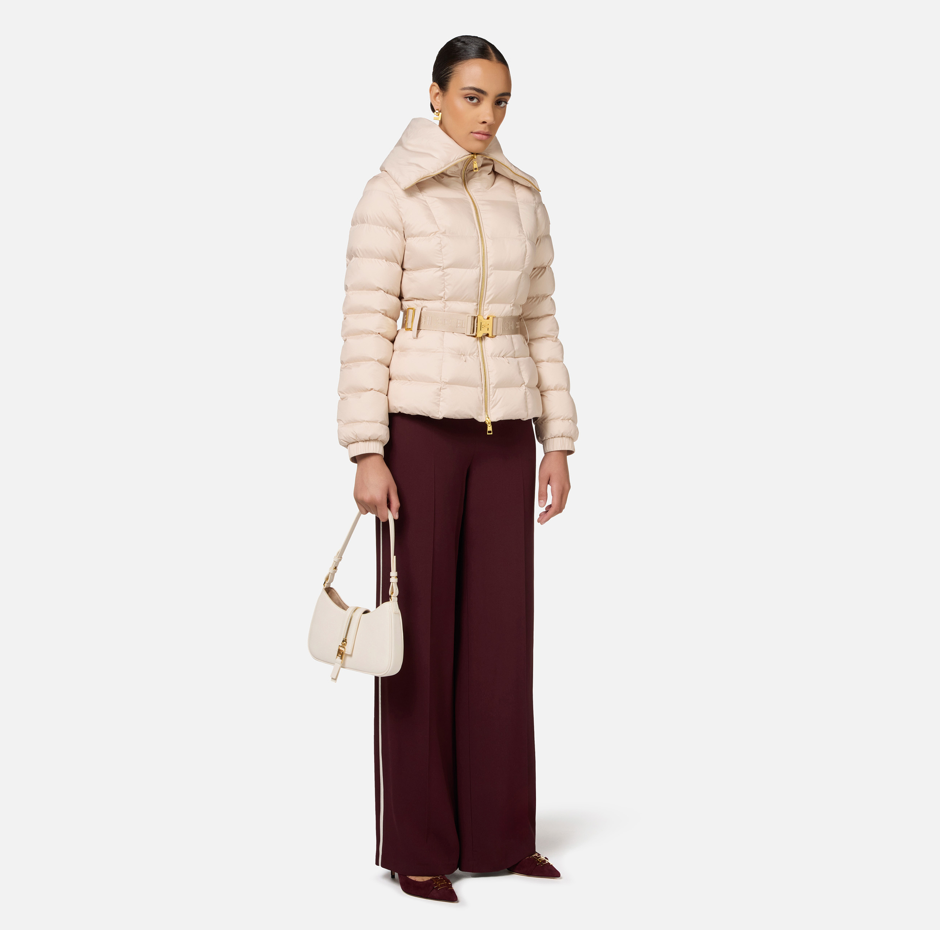 Piumino corto in nylon con ampio collo - Elisabetta Franchi® Outlet