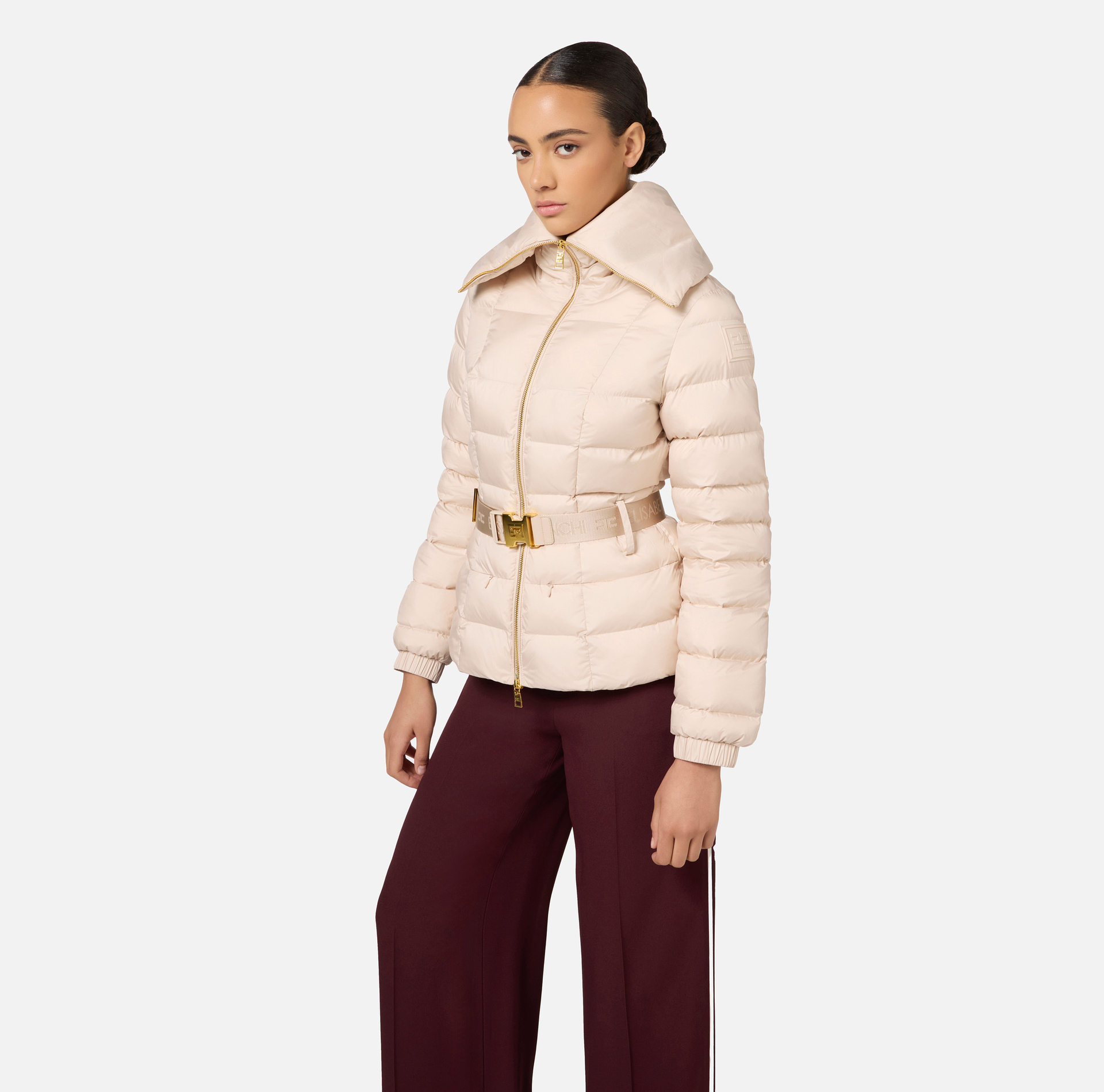 Piumino corto in nylon con ampio collo - Elisabetta Franchi® Outlet