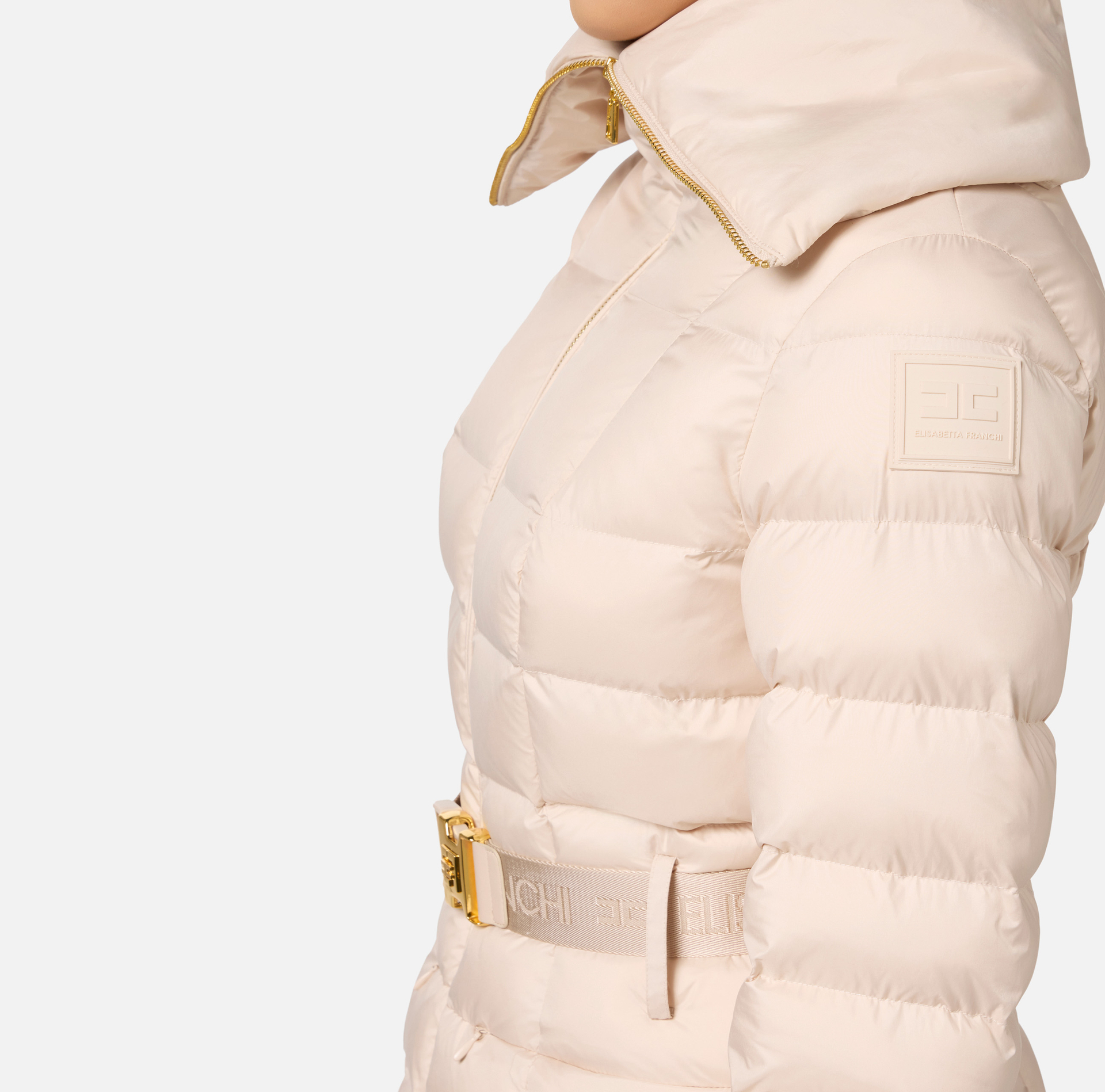 Piumino corto in nylon con ampio collo - Elisabetta Franchi® Outlet