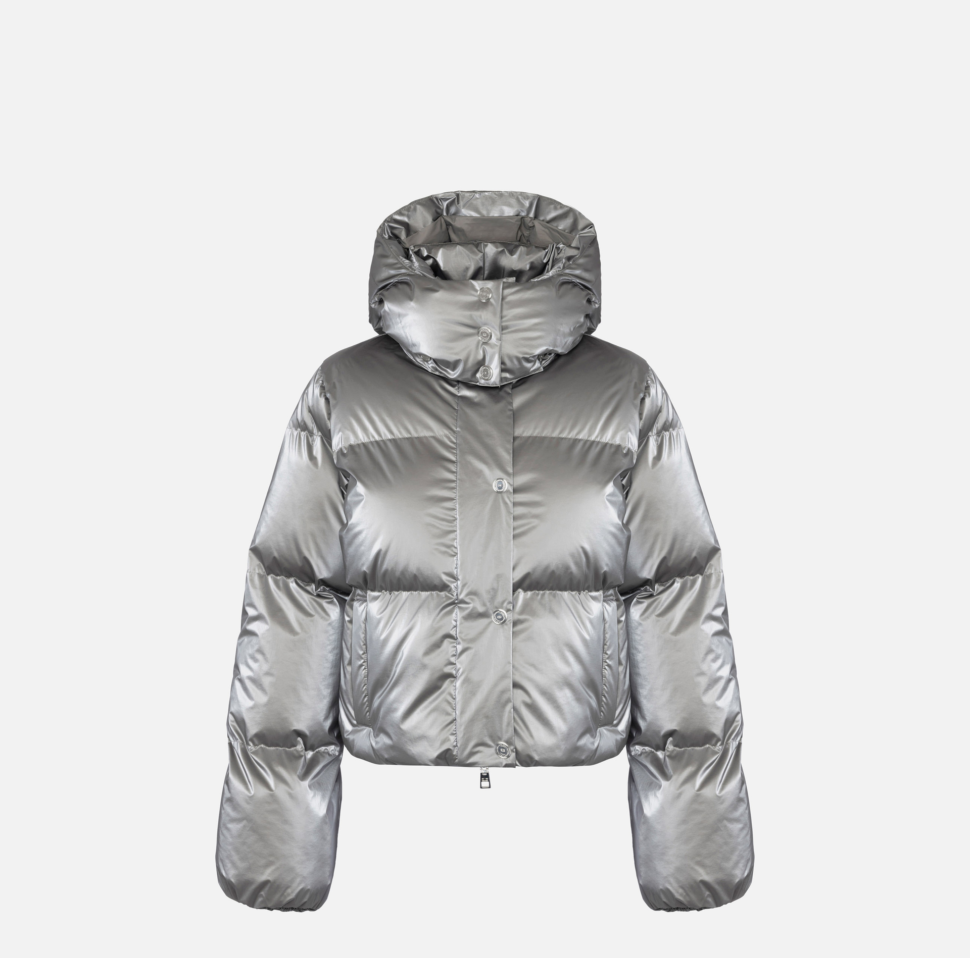 Cropped-Steppjacke aus Nylon in Metallic-Optik - Elisabetta Franchi® Outlet