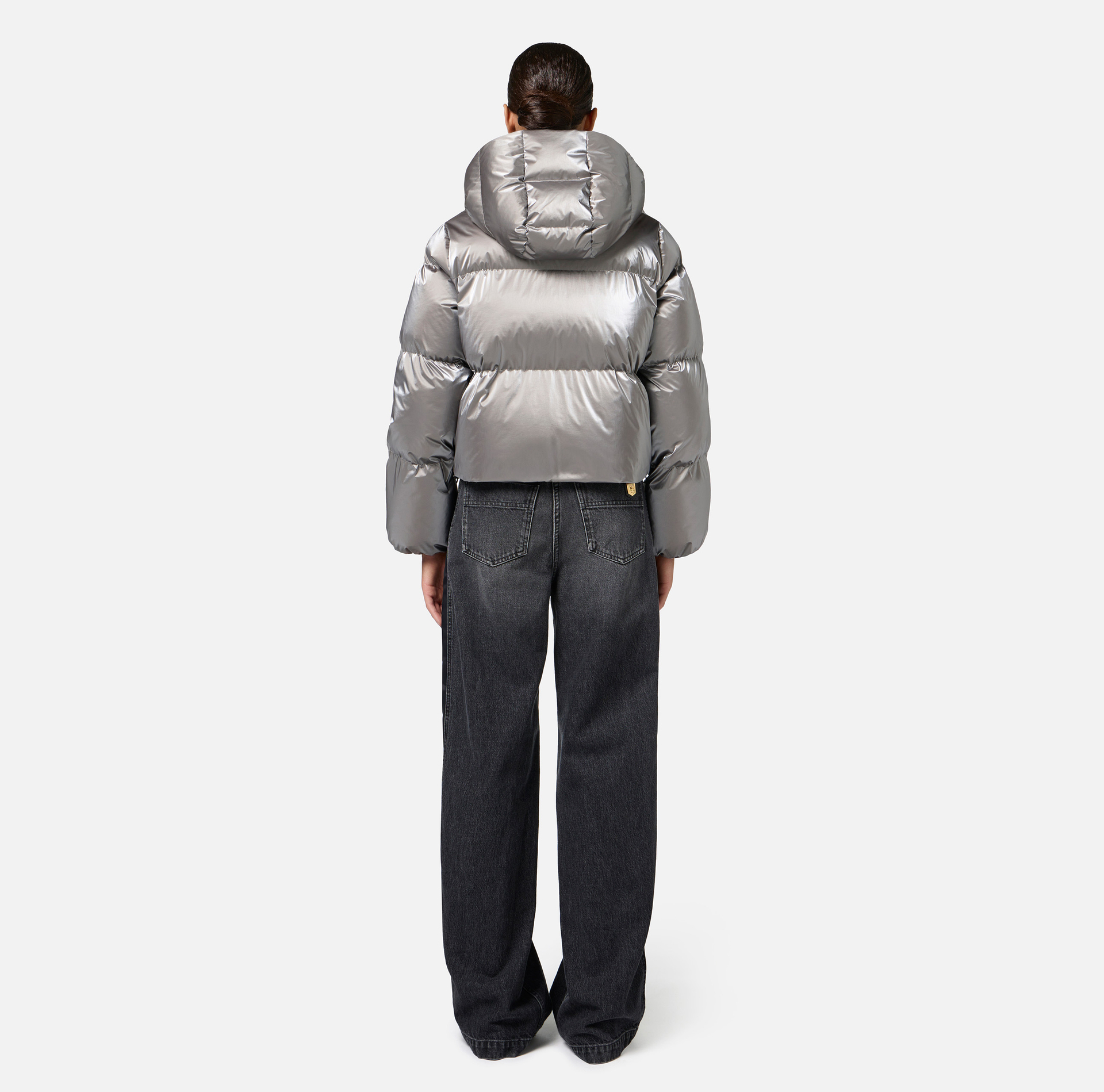 Cropped-Steppjacke aus Nylon in Metallic-Optik - Elisabetta Franchi® Outlet