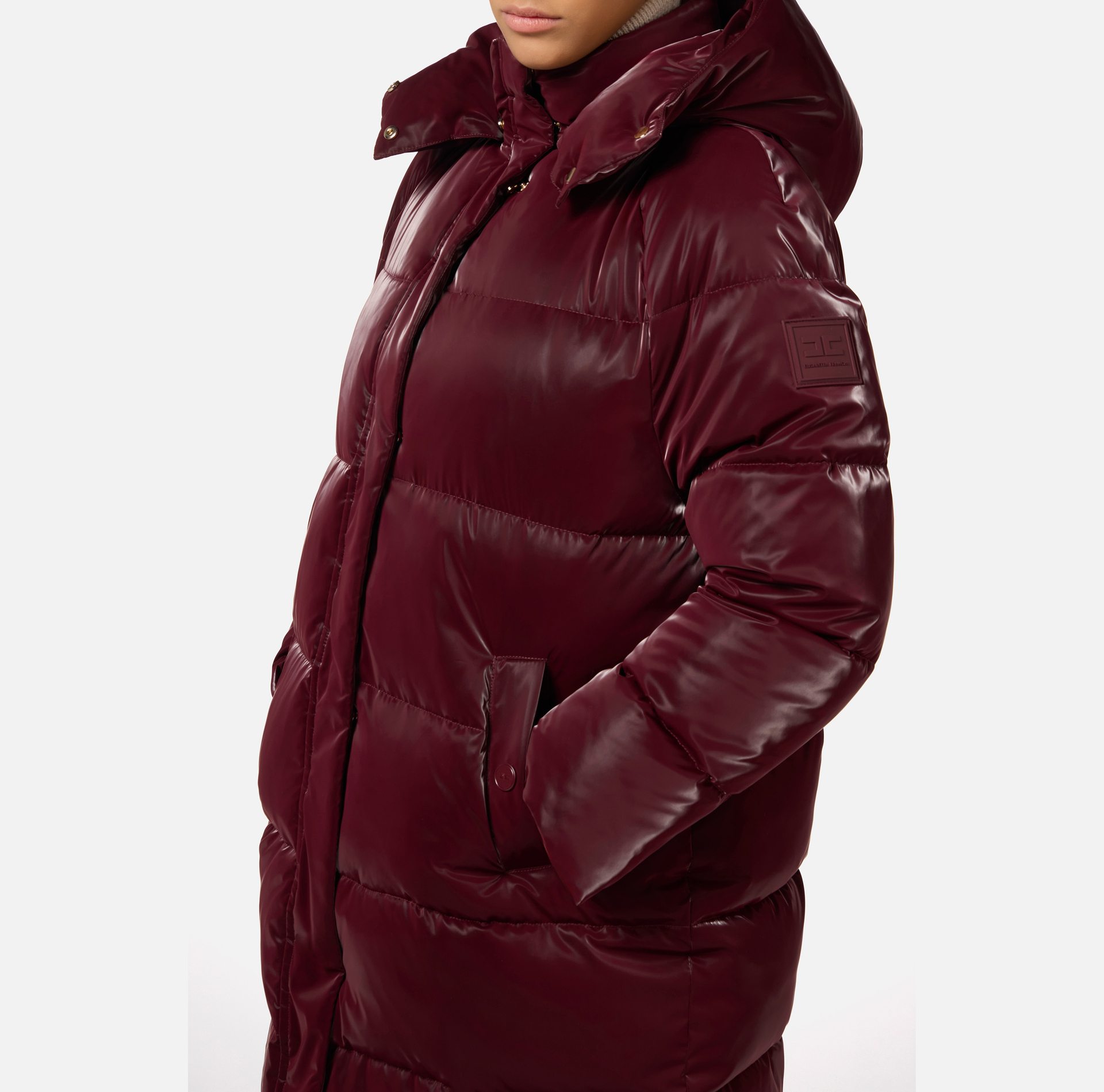 Anorak long en nylon de satin à capuche - Elisabetta Franchi® Outlet