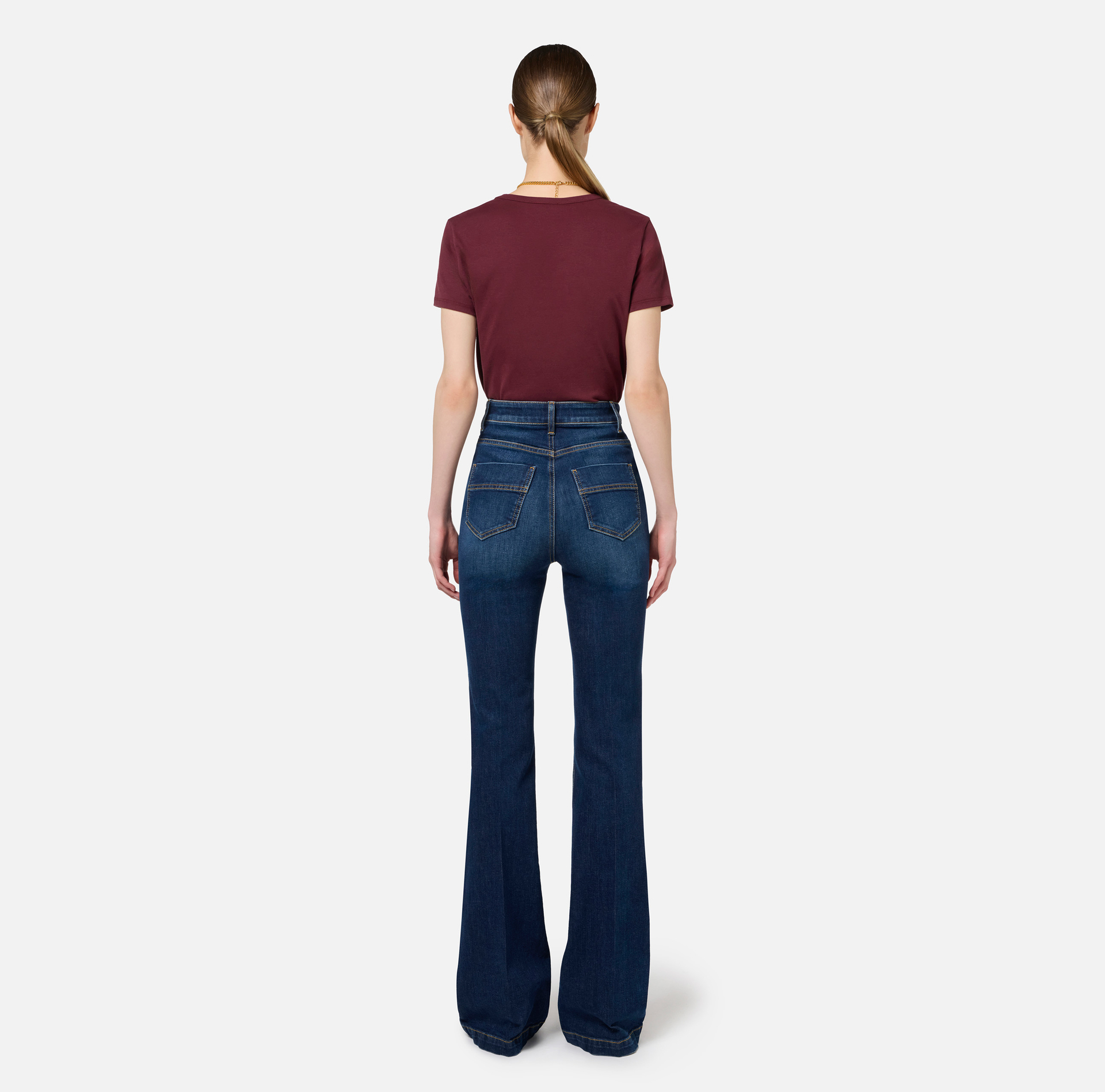 Bell-bottom stretch cotton jeans with ribs - Elisabetta Franchi® Outlet
