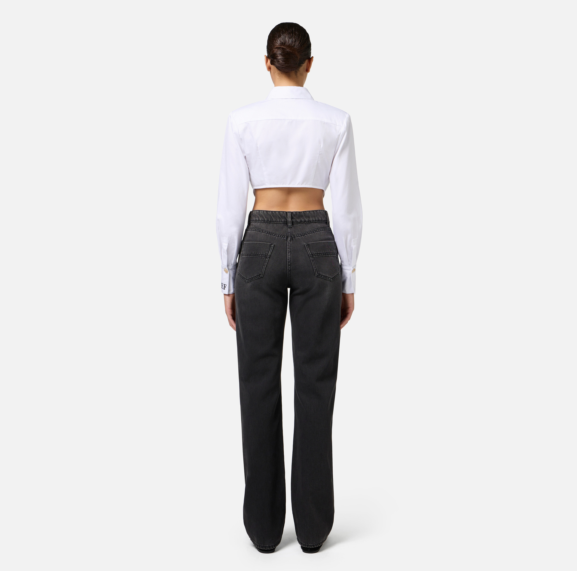 Straight cotton jeans with buttons on the hips | Elisabetta Franchi® Outlet