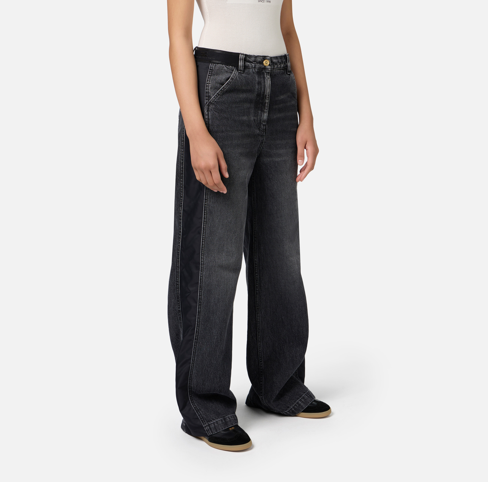 Wide leg cotton jeans with nylon inserts | Elisabetta Franchi® Outlet
