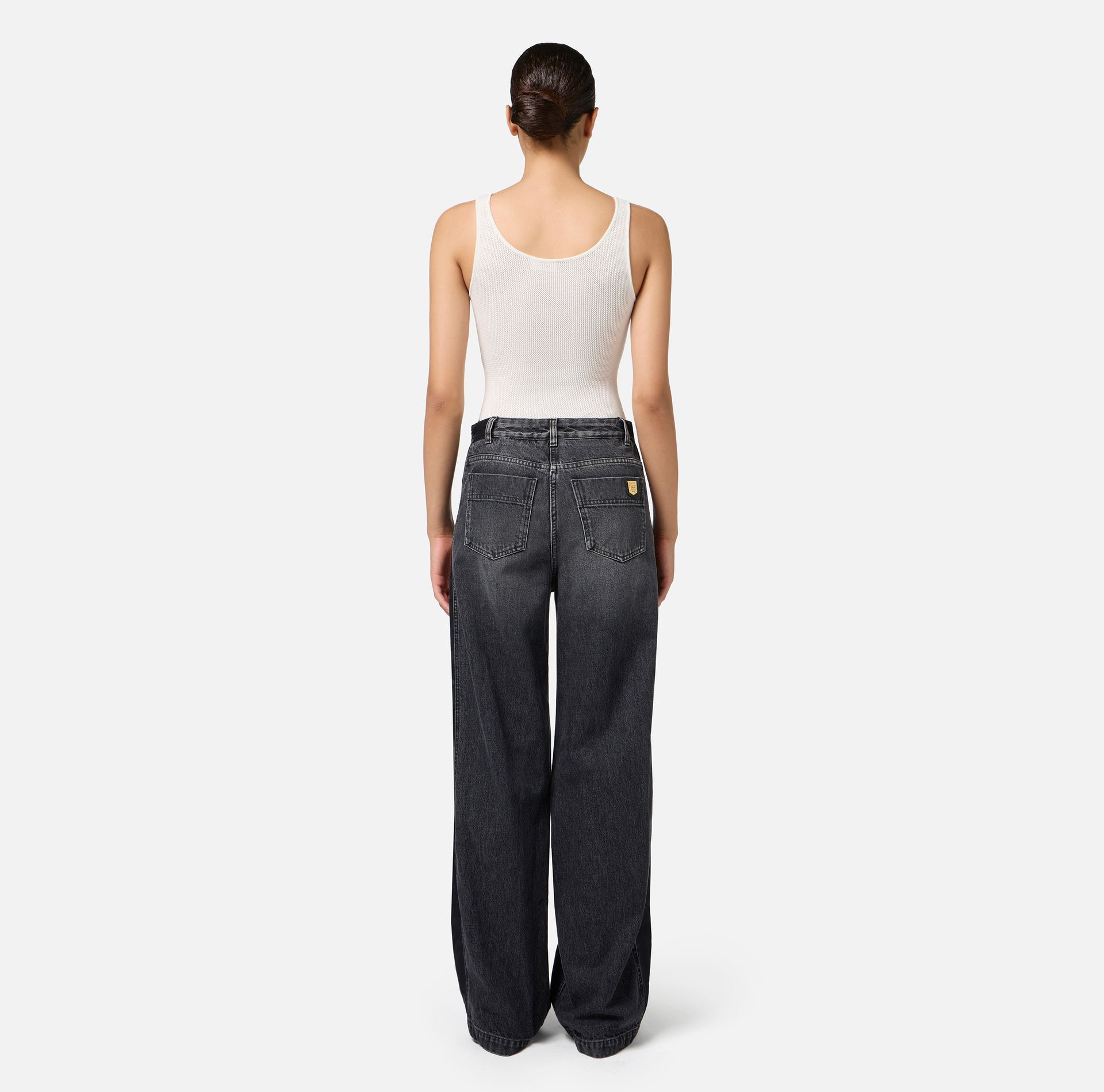 Wide leg cotton jeans with nylon inserts | Elisabetta Franchi® Outlet