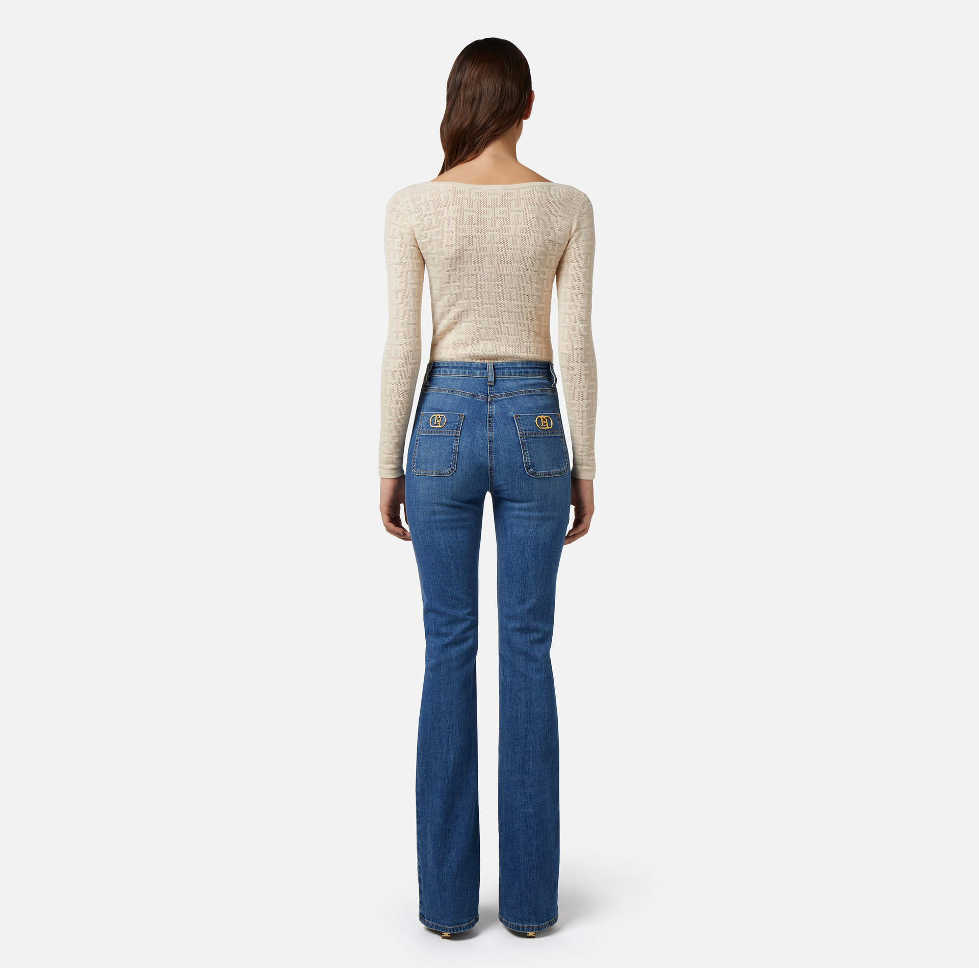 Boot-cut jeans with logo plaque - Elisabetta Franchi® Outlet