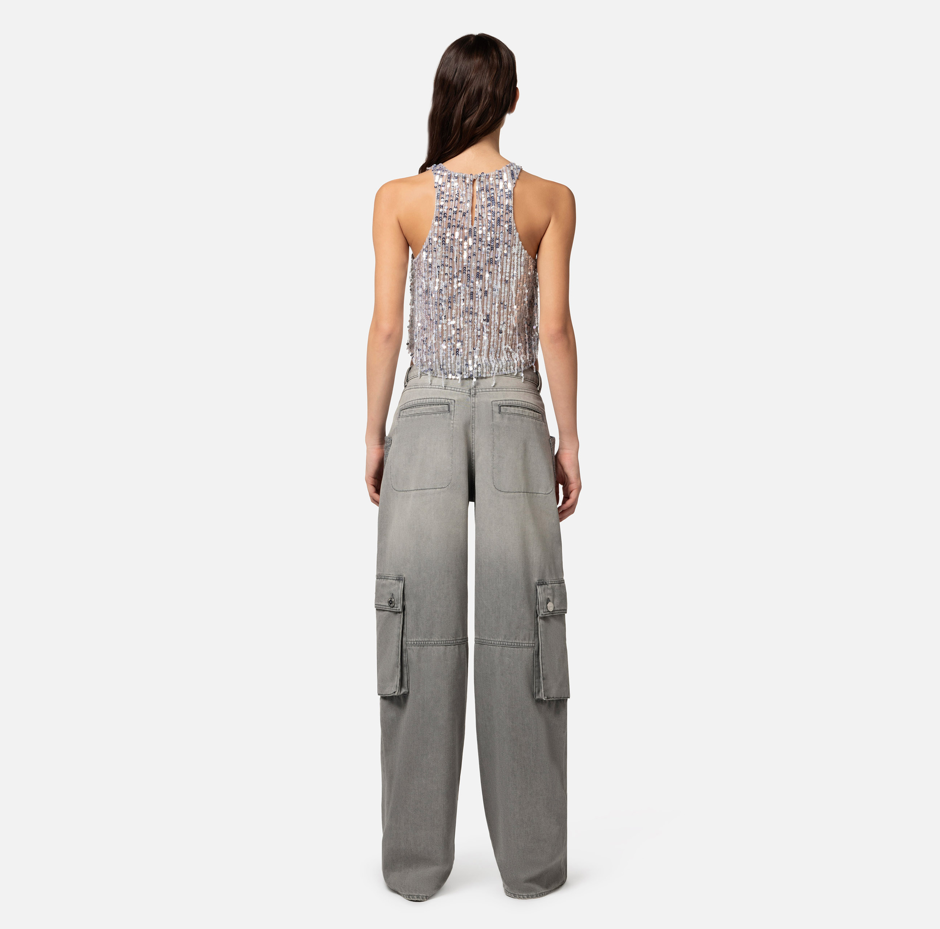 Cargo jeans with tweed pockets - Elisabetta Franchi® Outlet