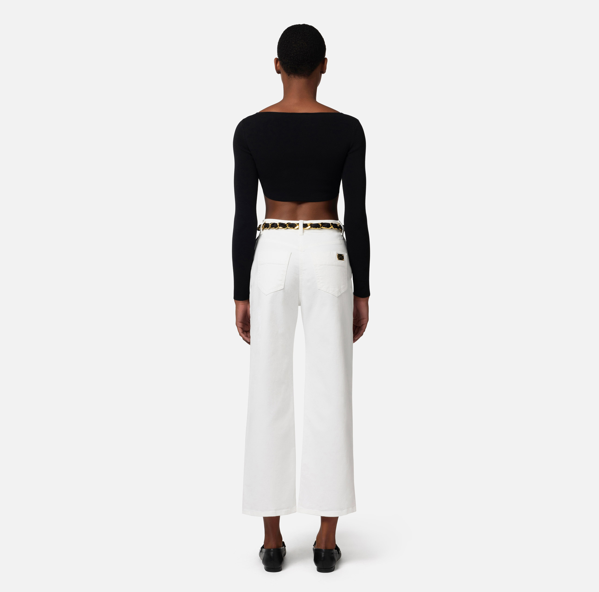 Cropped palazzo jeans with chain belt - Elisabetta Franchi® Outlet