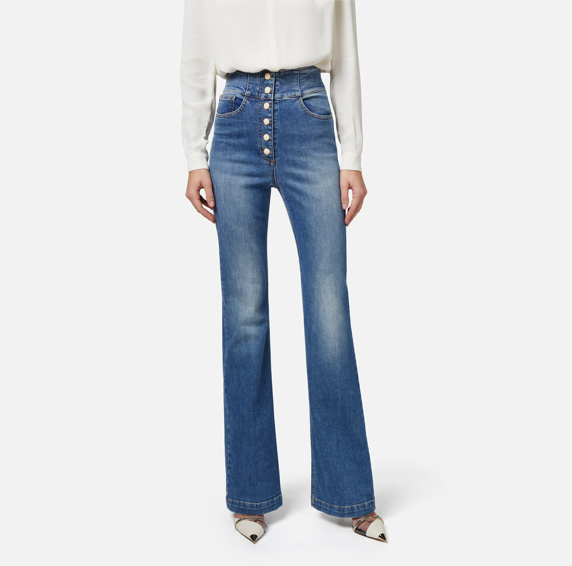 Jean palazzo avec patte de boutonnage - Elisabetta Franchi® Outlet