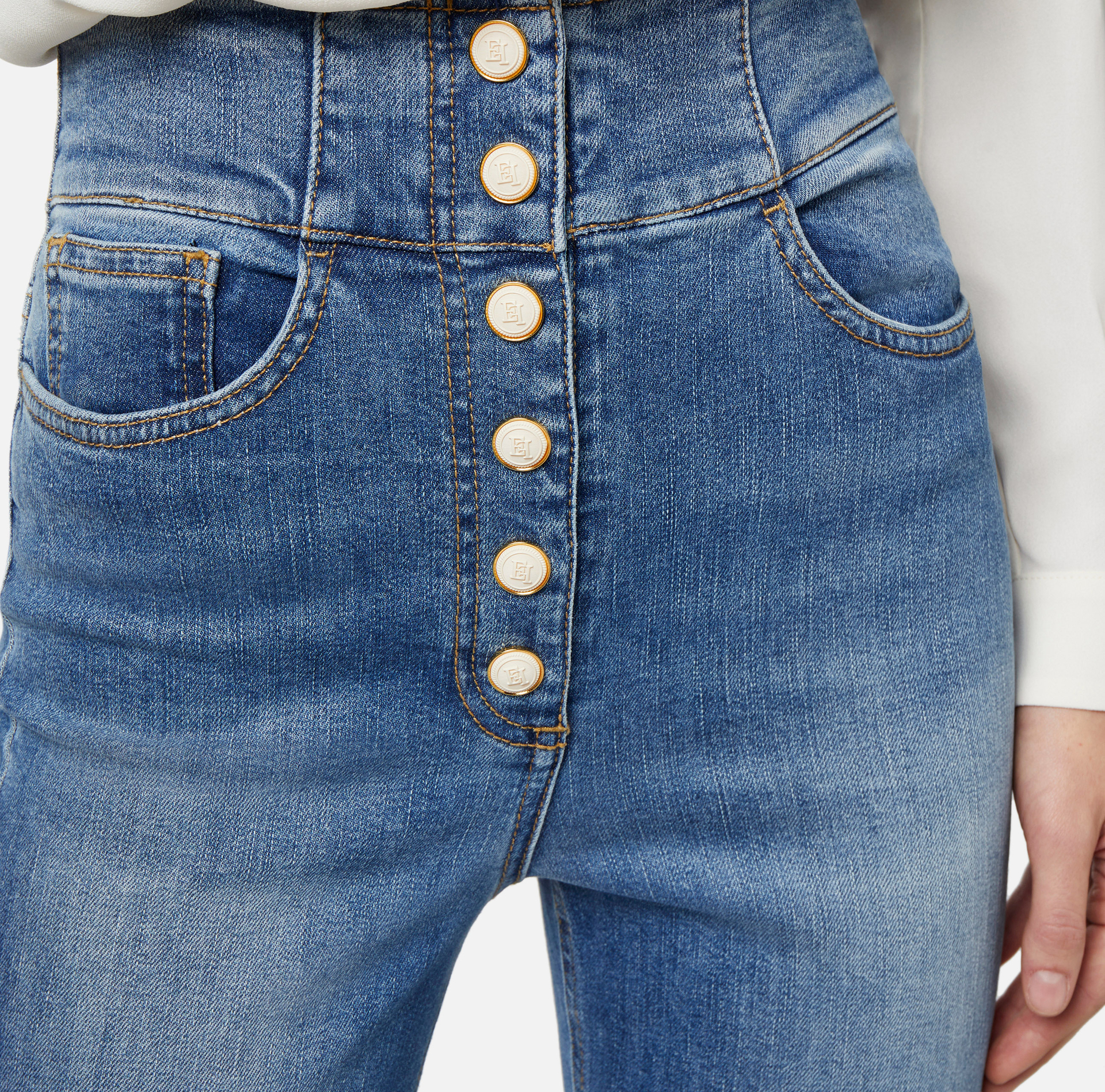 Jean palazzo avec patte de boutonnage - Elisabetta Franchi® Outlet