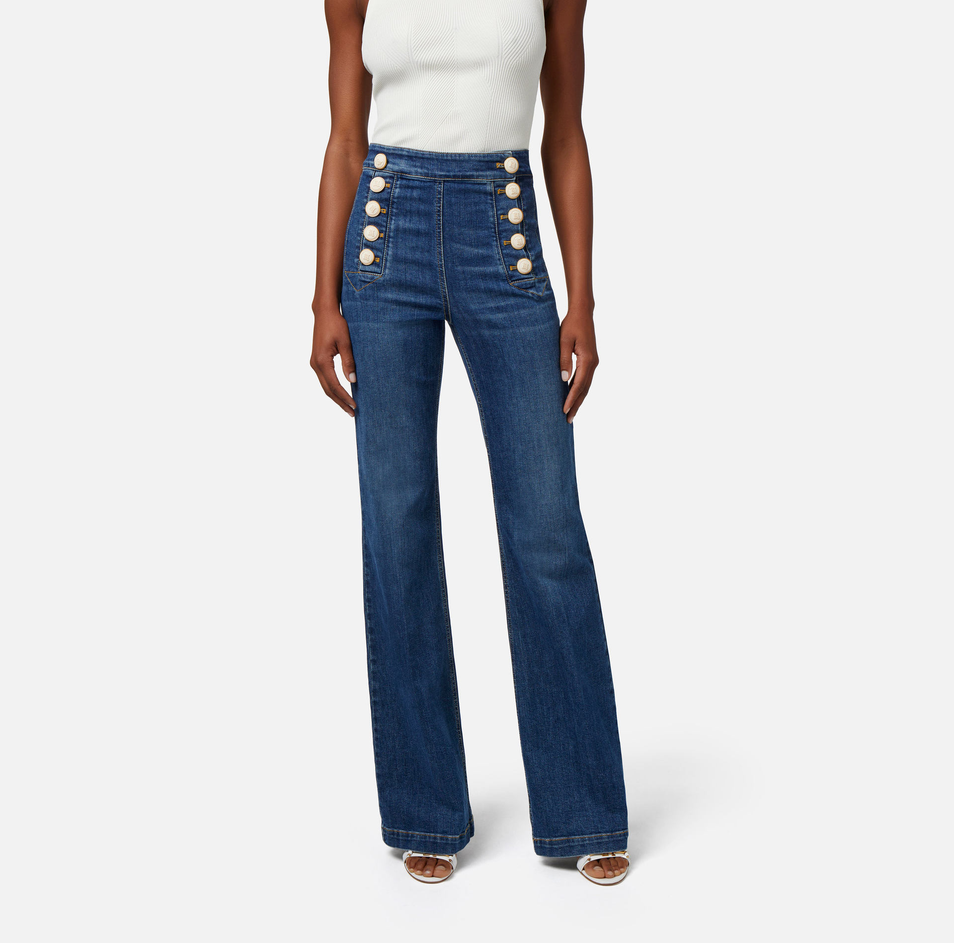 Button-up palazzo jeans - Elisabetta Franchi® Outlet