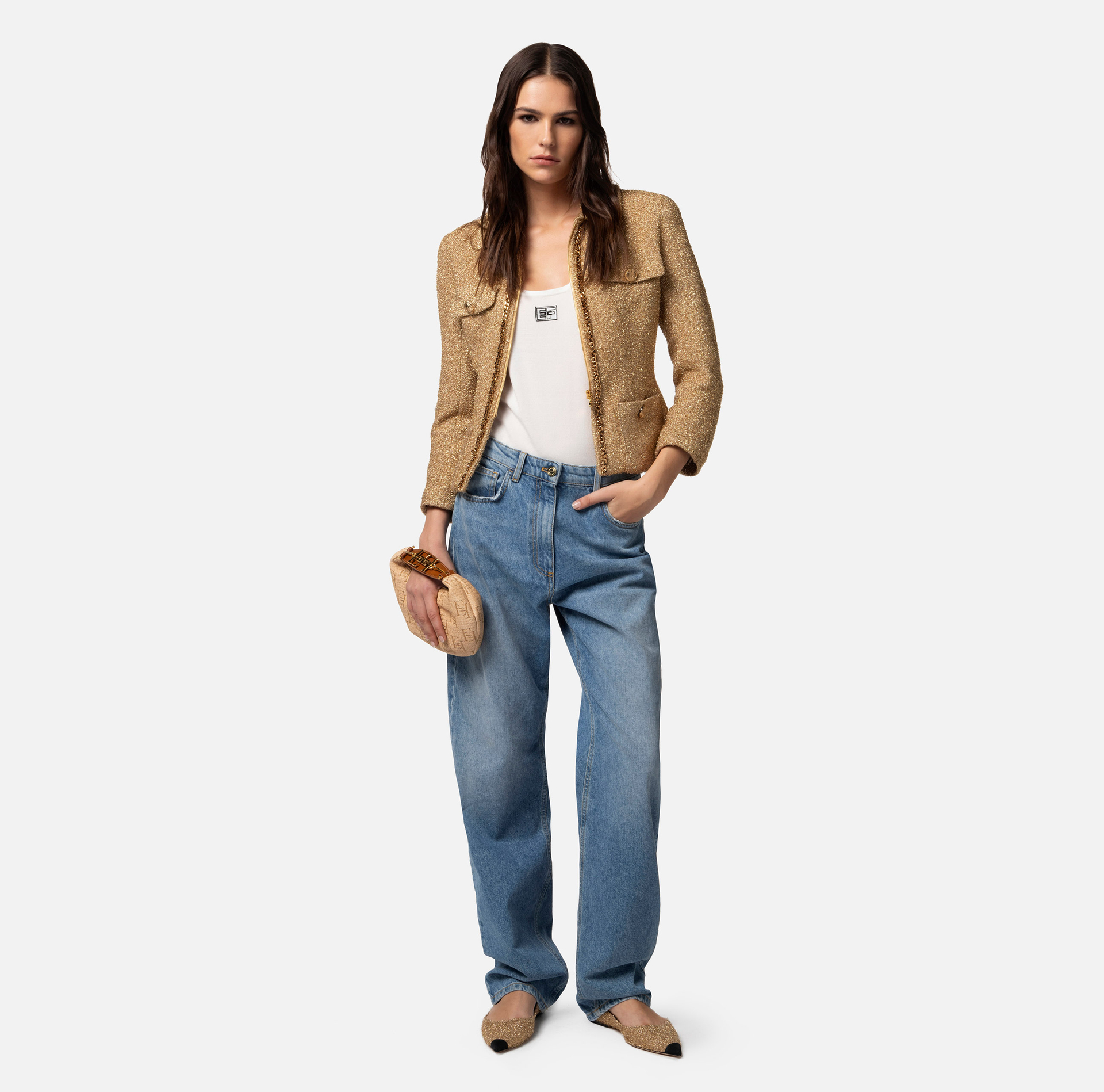 Jean avec broderie et jambe droite - Elisabetta Franchi® Outlet