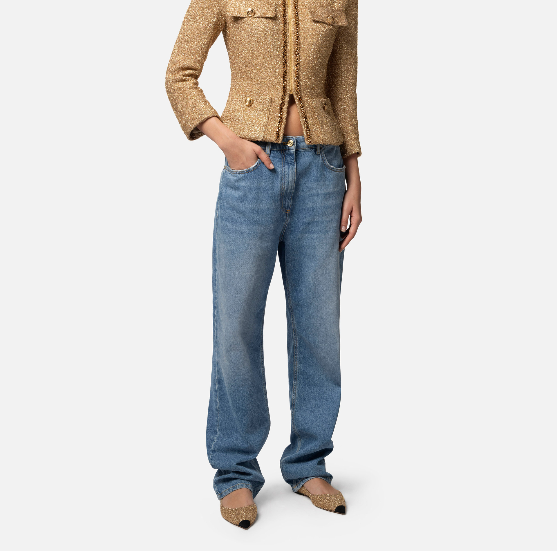 Jean avec broderie et jambe droite - Elisabetta Franchi® Outlet