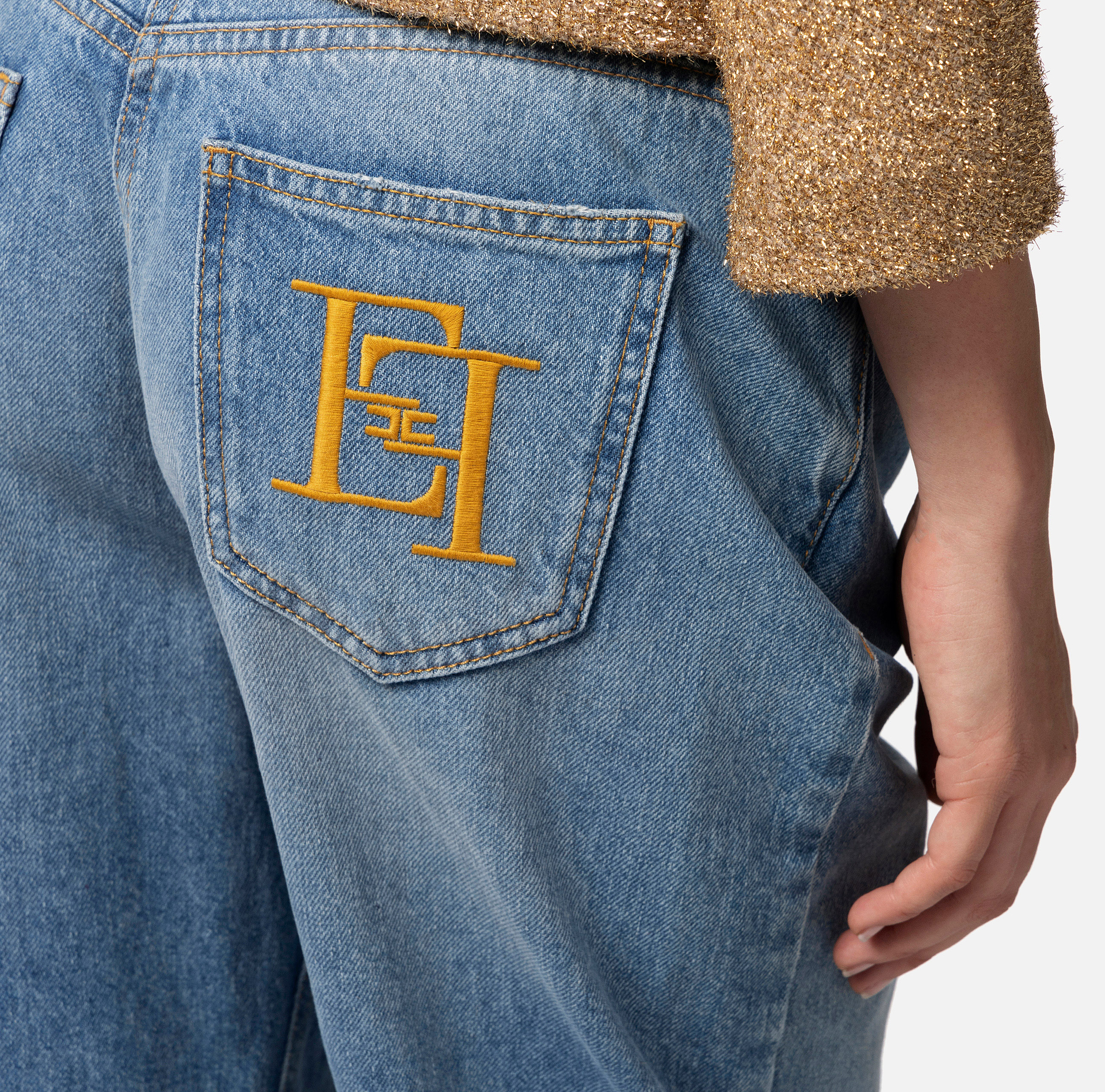 Jean avec broderie et jambe droite - Elisabetta Franchi® Outlet