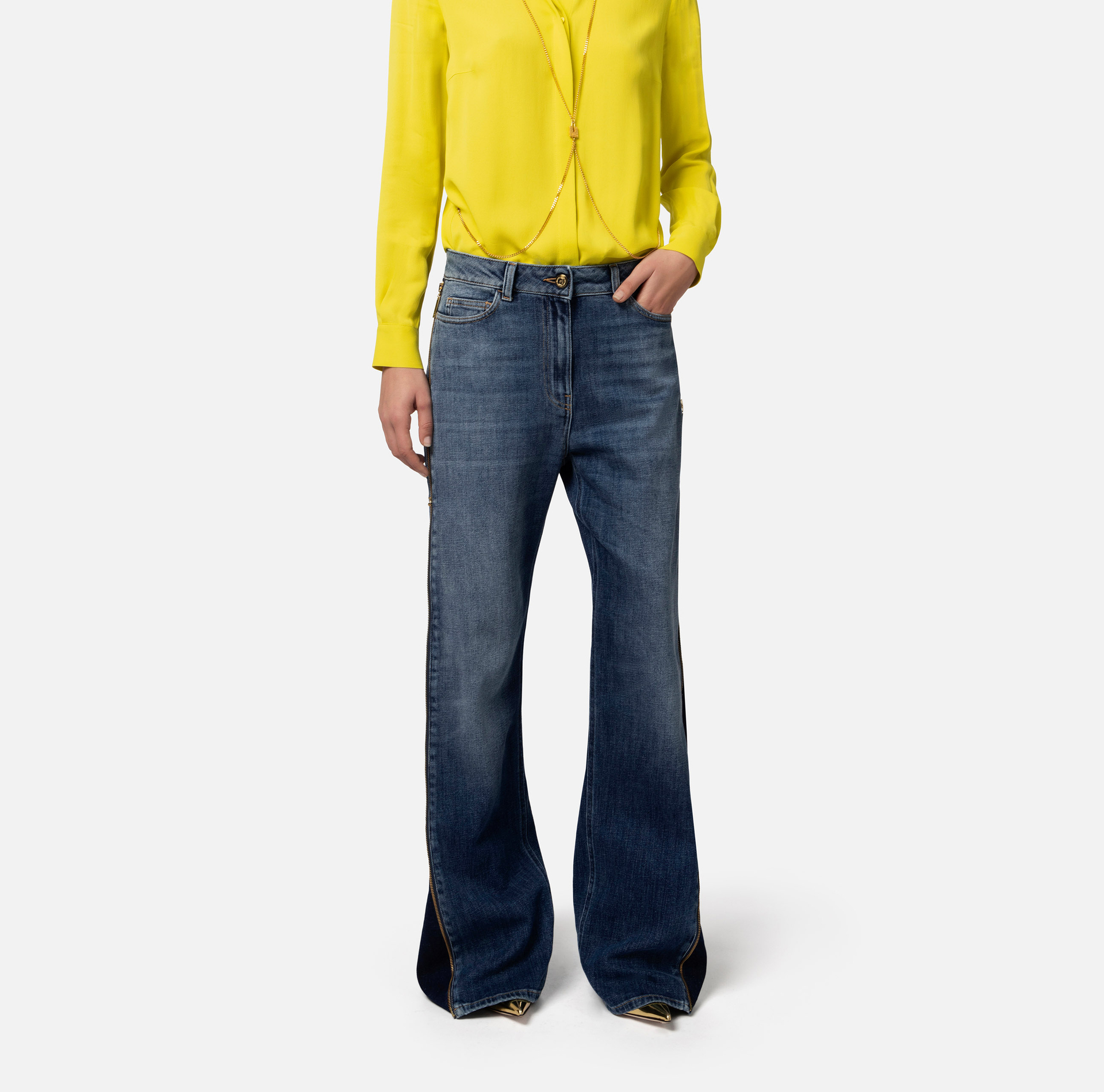 Palazzo jeans with maxi zip - Elisabetta Franchi® Outlet