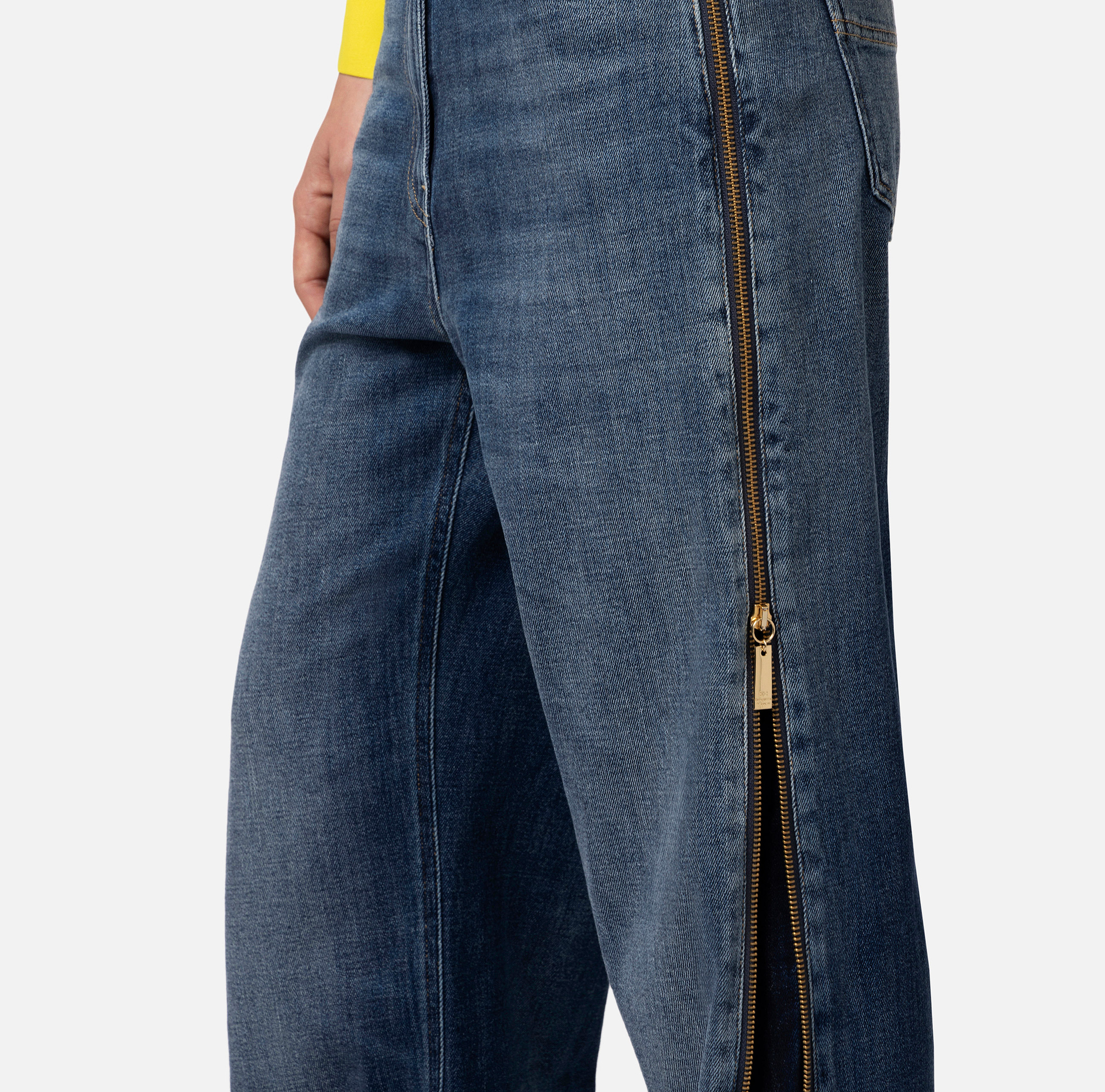 Palazzo jeans with maxi zip - Elisabetta Franchi® Outlet