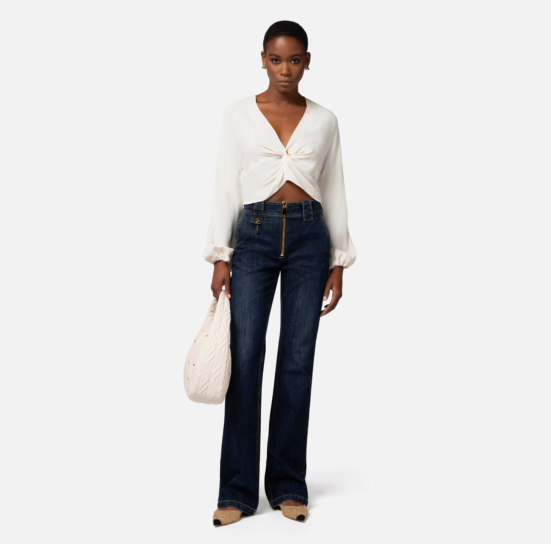 Jean à patte d’éph avec zip - Elisabetta Franchi® Outlet