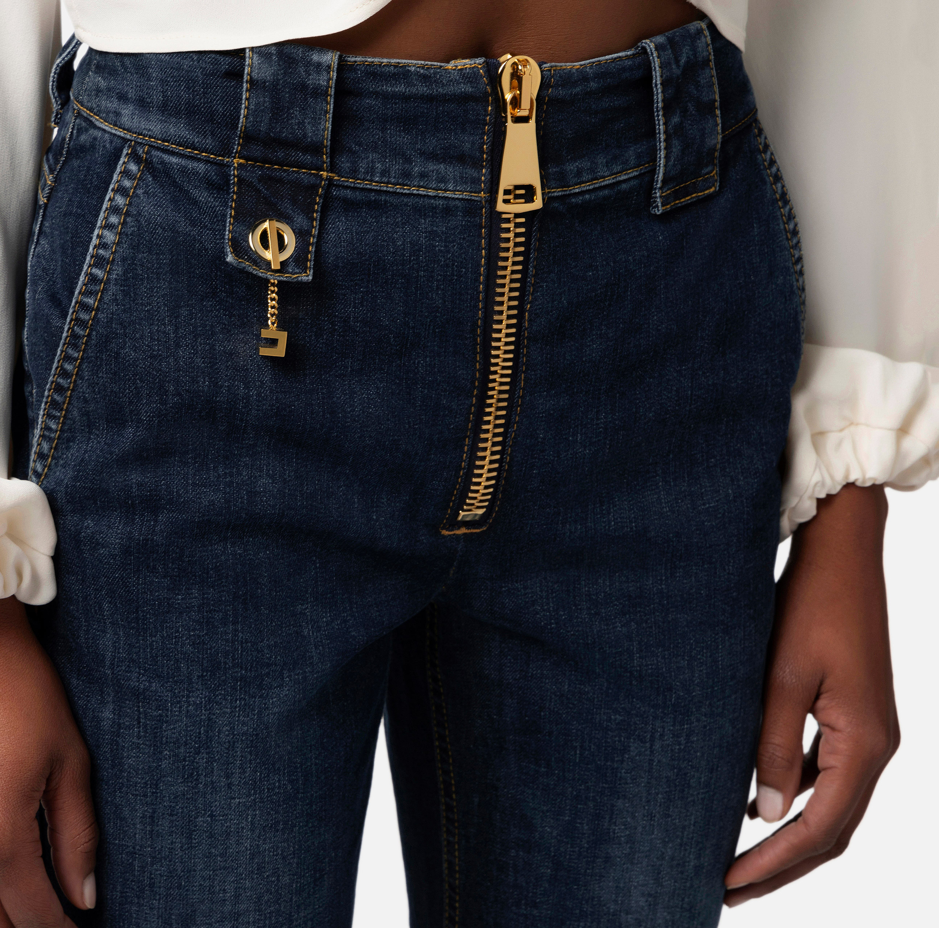 Jean à patte d’éph avec zip - Elisabetta Franchi® Outlet
