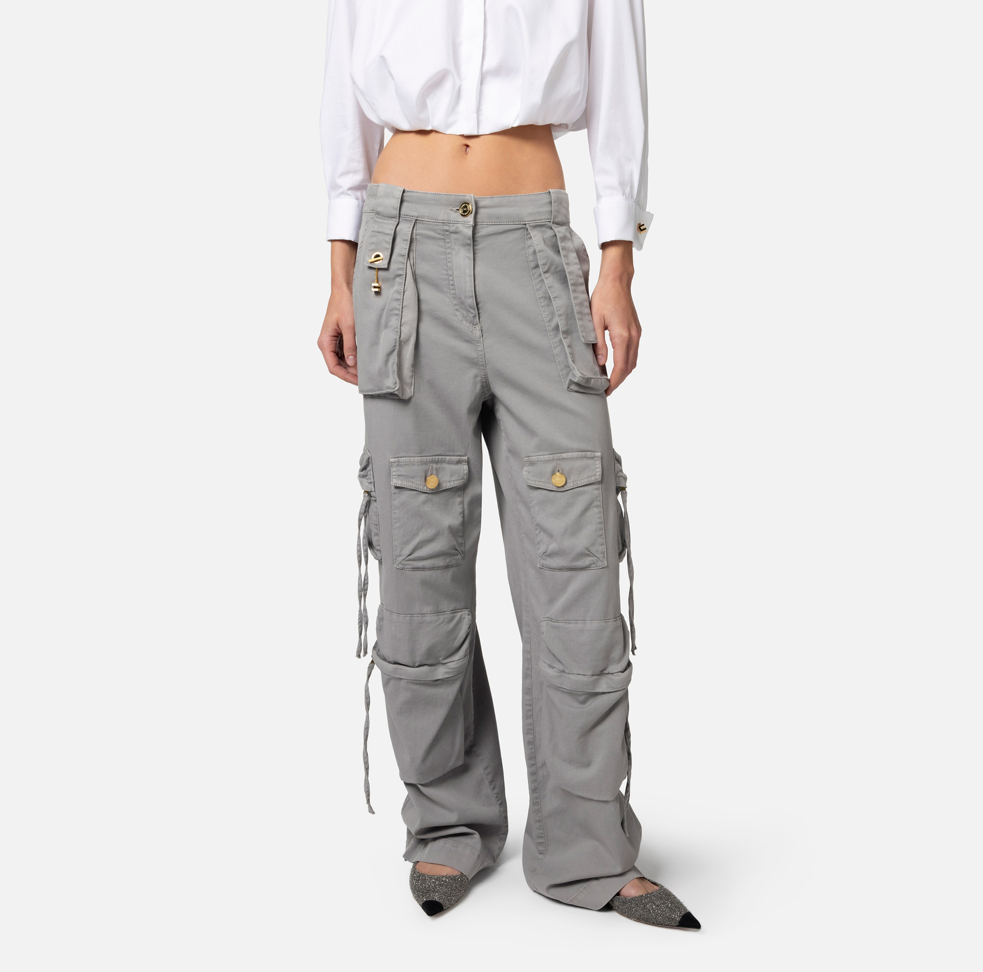 Cargo jeans with laces - Elisabetta Franchi® Outlet