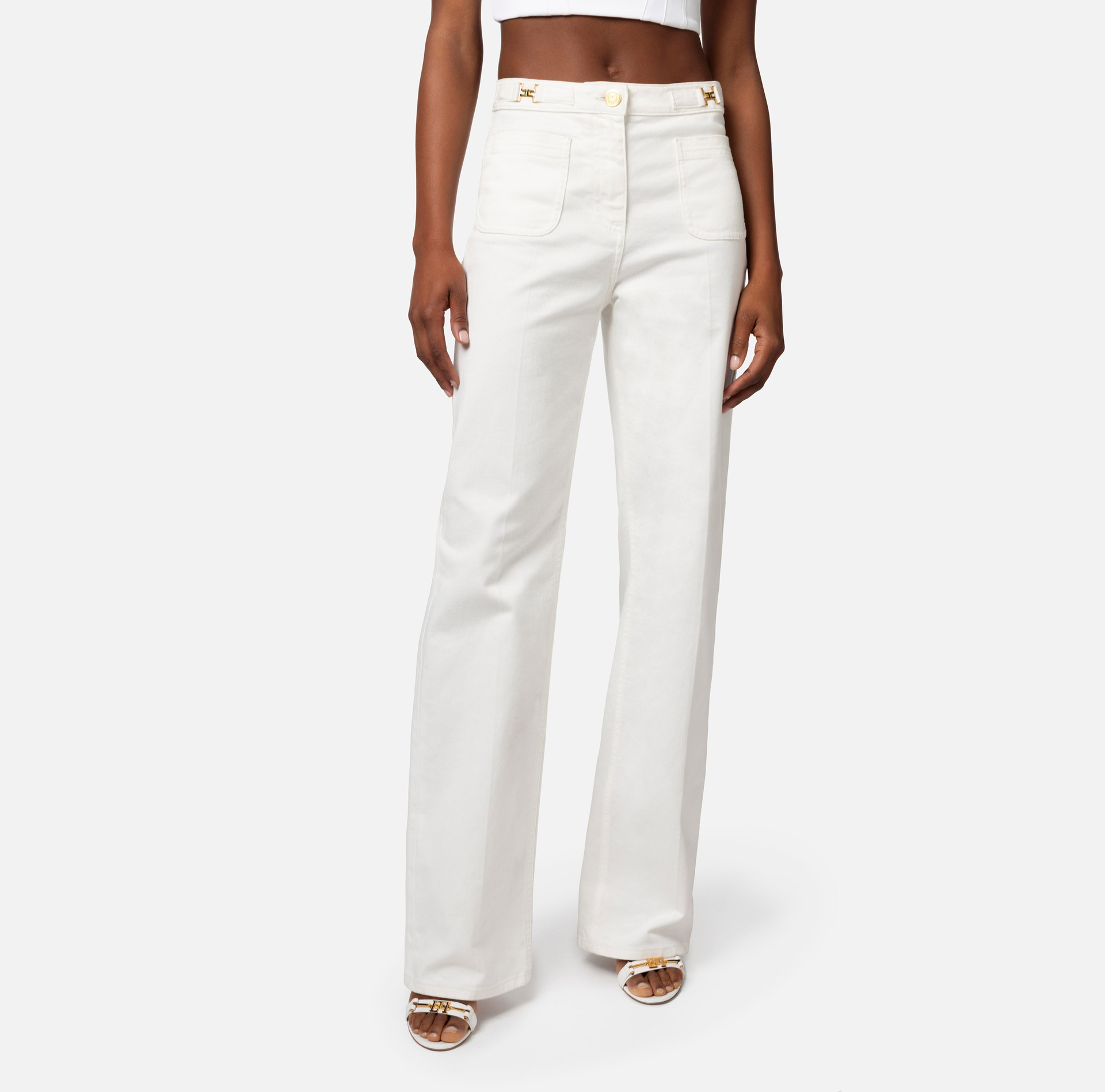Straight jeans with patch pockets - Elisabetta Franchi® Outlet