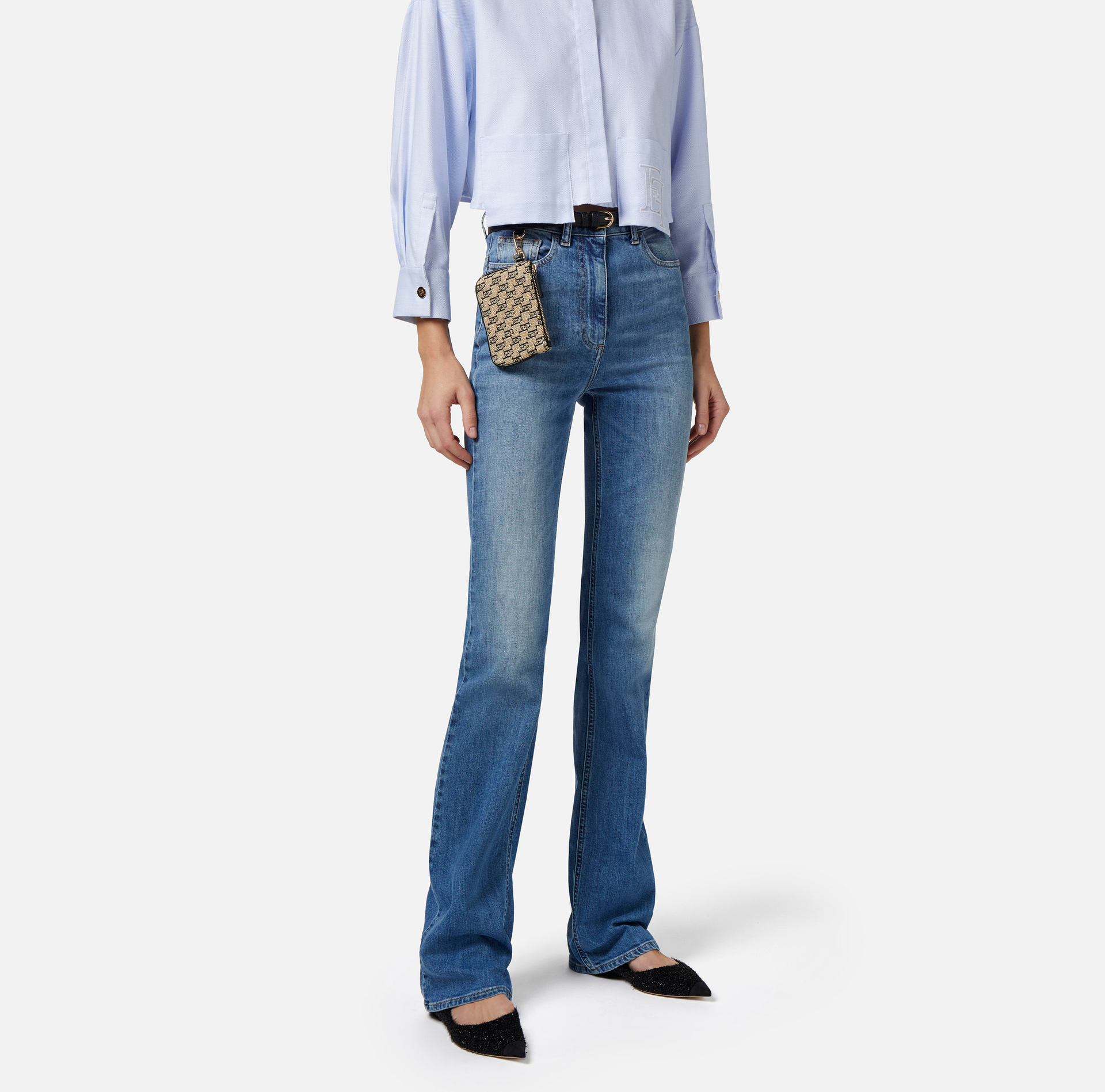 Boot-cut jeans with embroidery - Elisabetta Franchi® Outlet