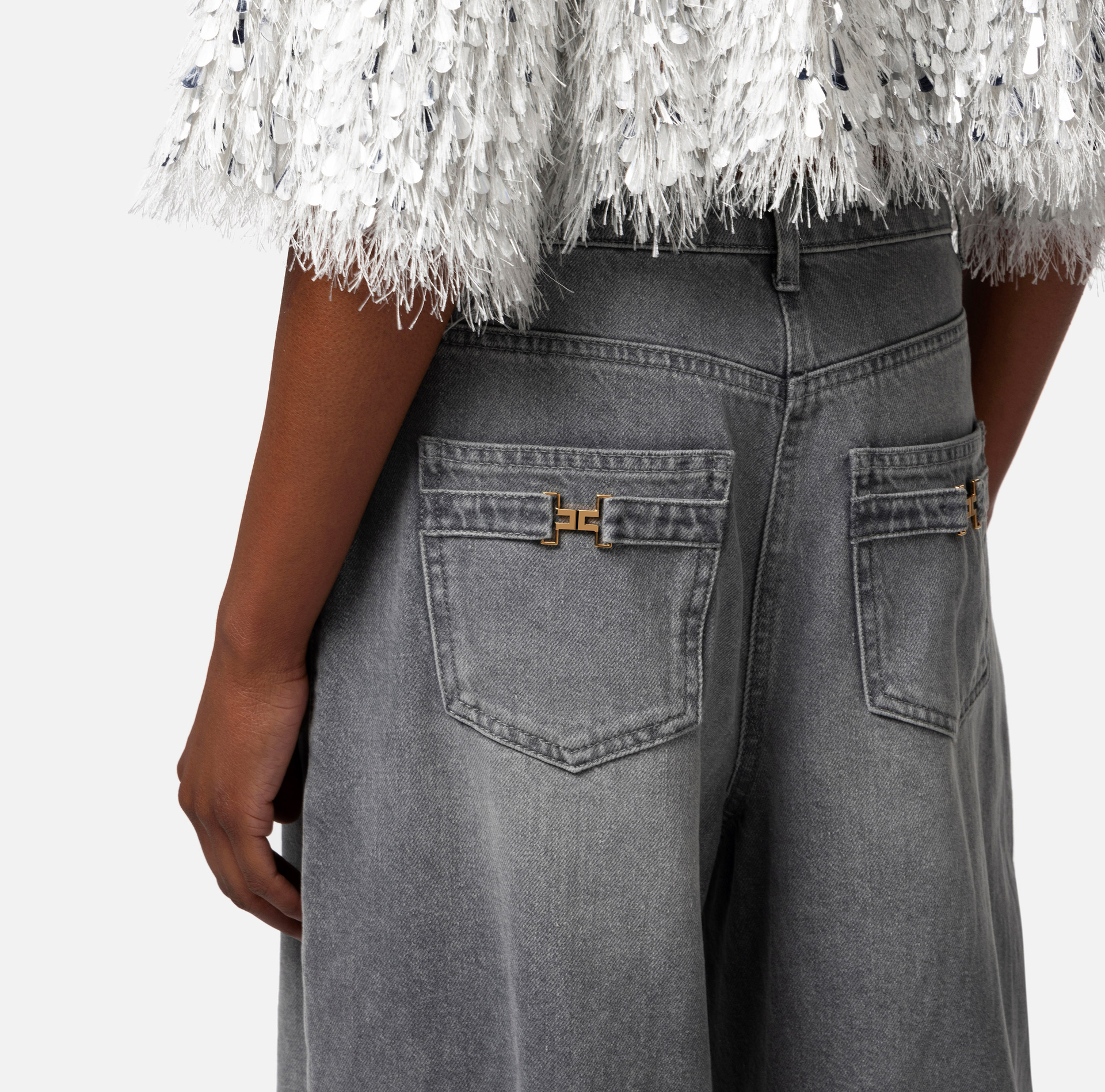 Palazzo jeans with diagonal cuts - Elisabetta Franchi® Outlet