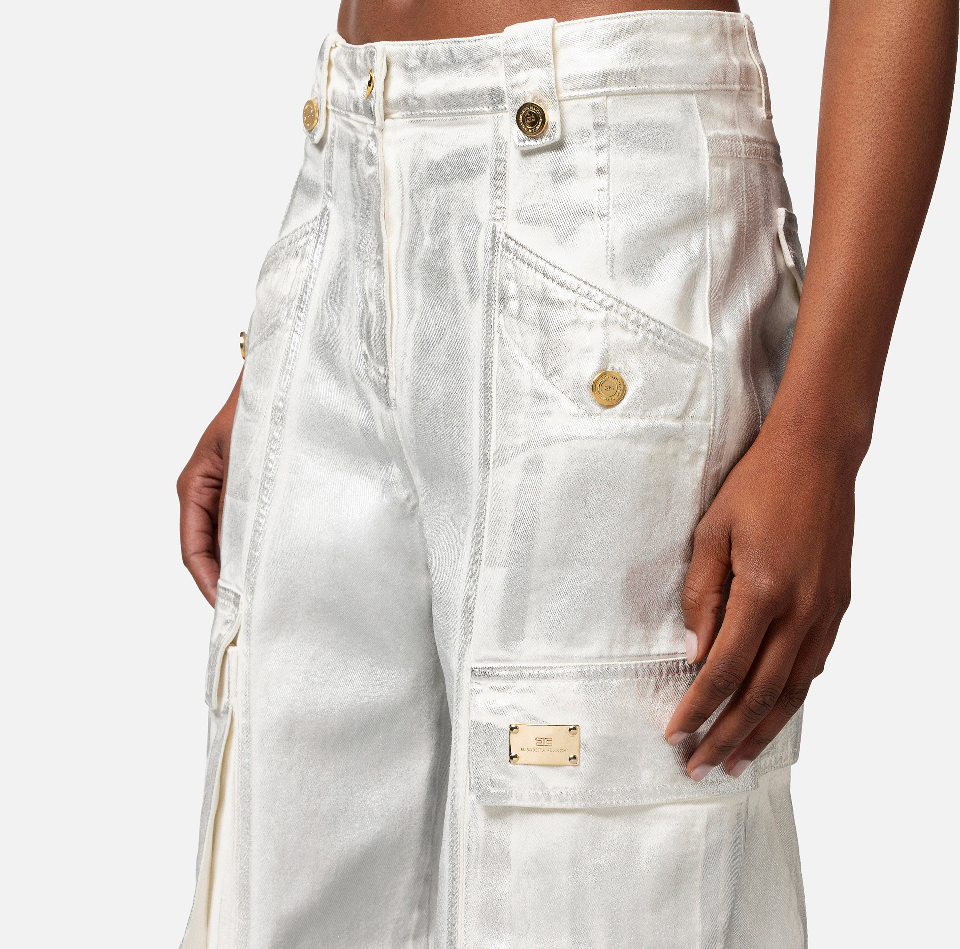 Laminated cargo jeans - Elisabetta Franchi® Outlet