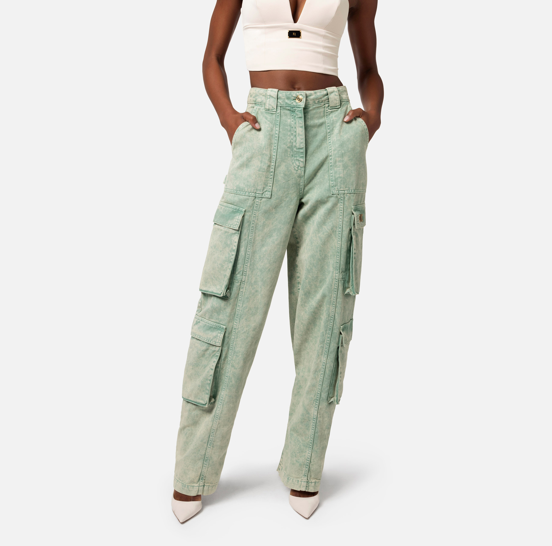 Coloured cargo jeans with back zip - Elisabetta Franchi® Outlet