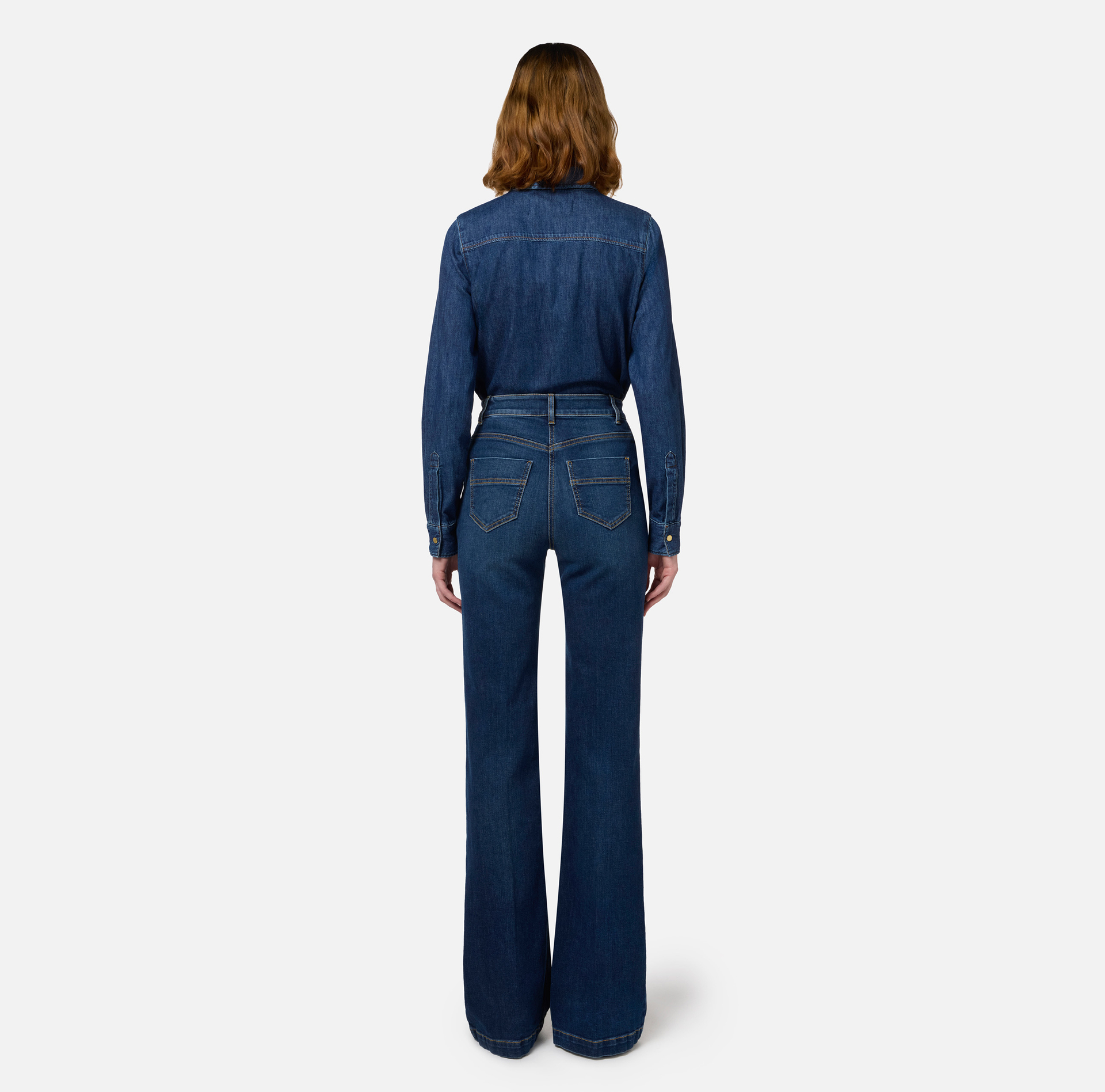 Bell-bottom stretch cotton jeans with side button placket | Elisabetta Franchi® Outlet