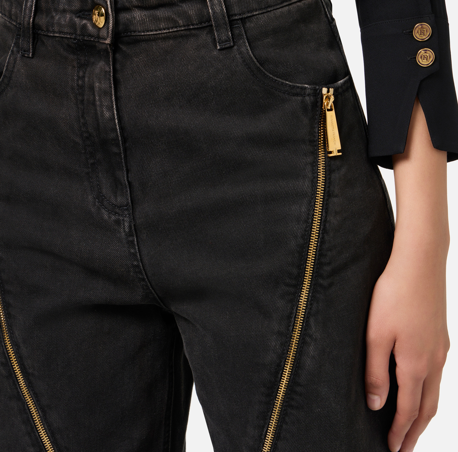 Wide leg cotton jeans with zip | Elisabetta Franchi® Outlet