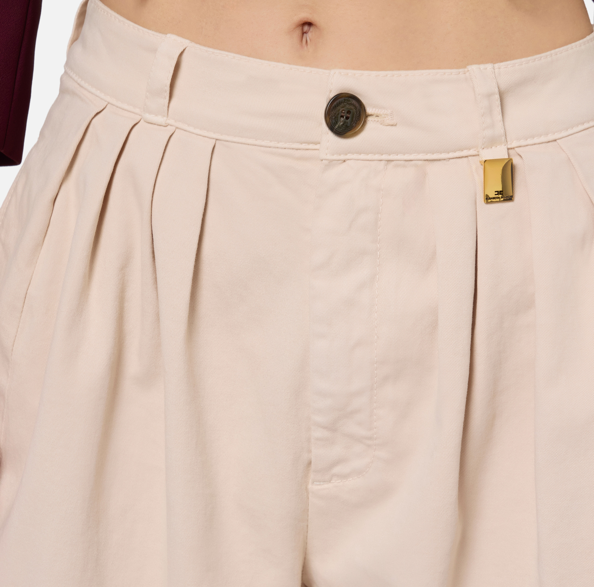 Dyed cotton wide leg jeans with darts - Elisabetta Franchi® Outlet