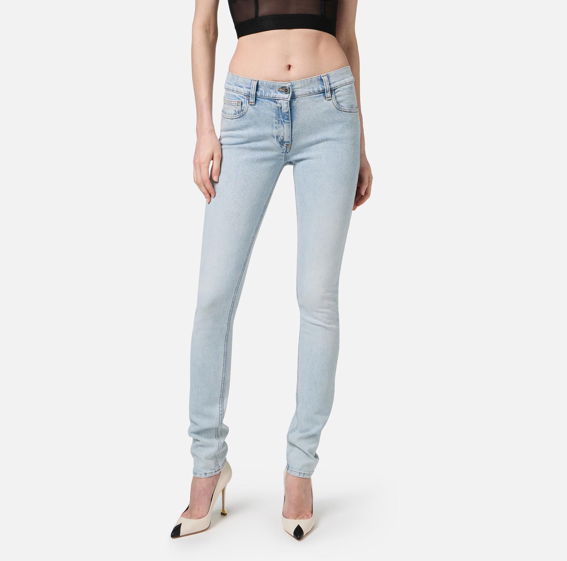 Jean skinny en coton stretch avec plaque logo - Elisabetta Franchi® Outlet