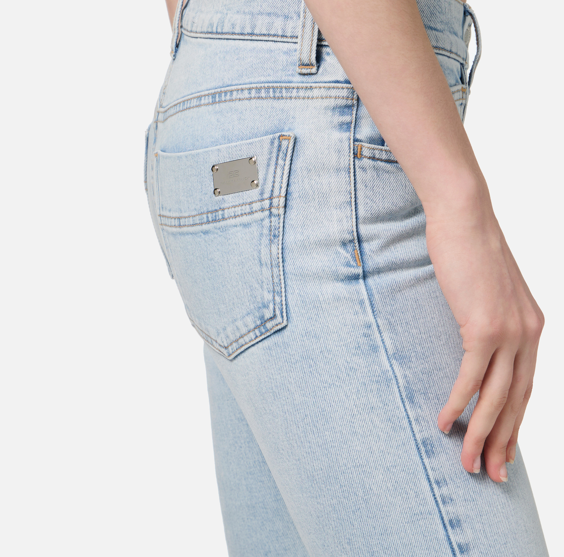 Jean skinny en coton stretch avec plaque logo - Elisabetta Franchi® Outlet
