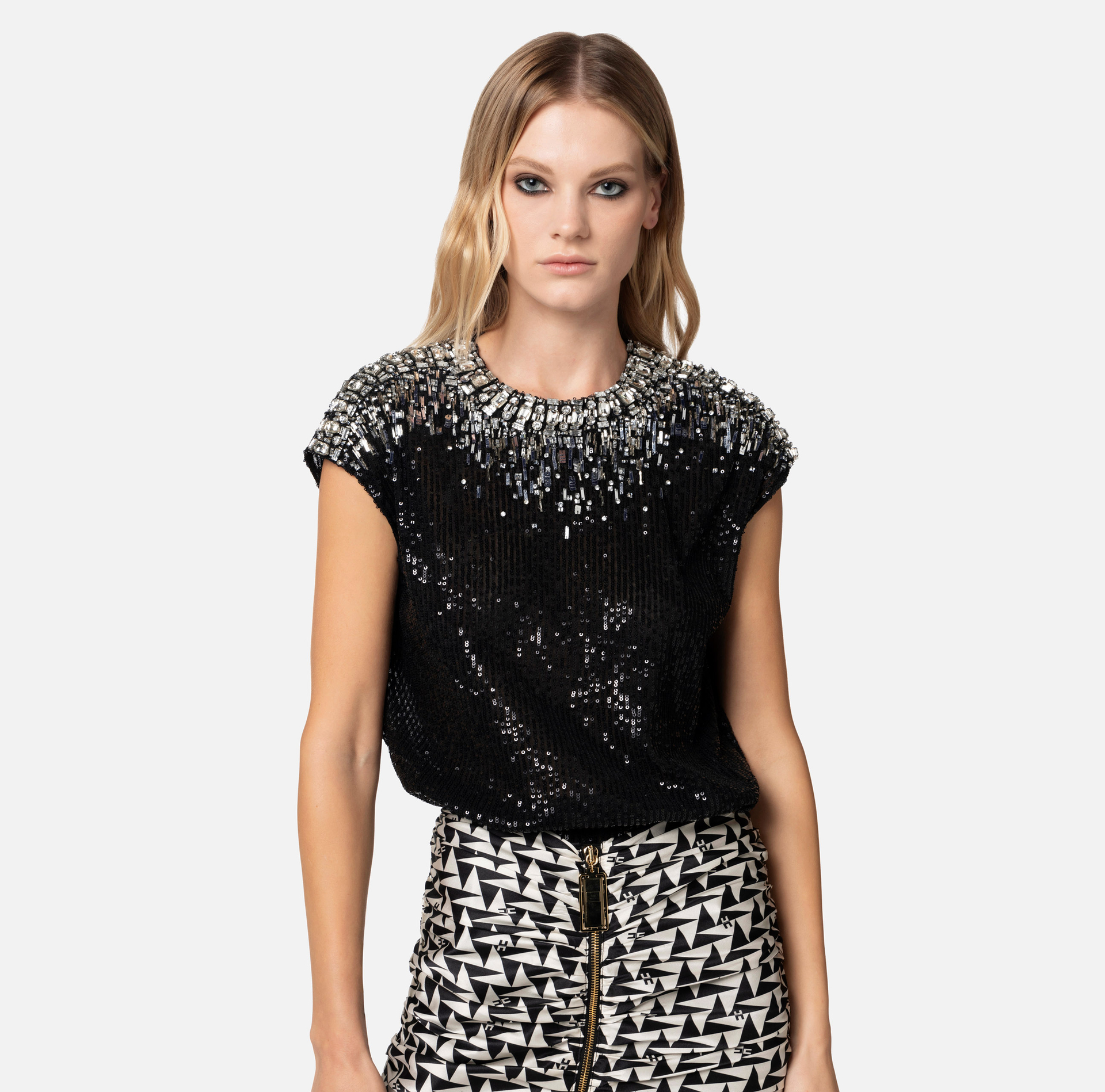 Top in embroidered tulle - Elisabetta Franchi® Outlet