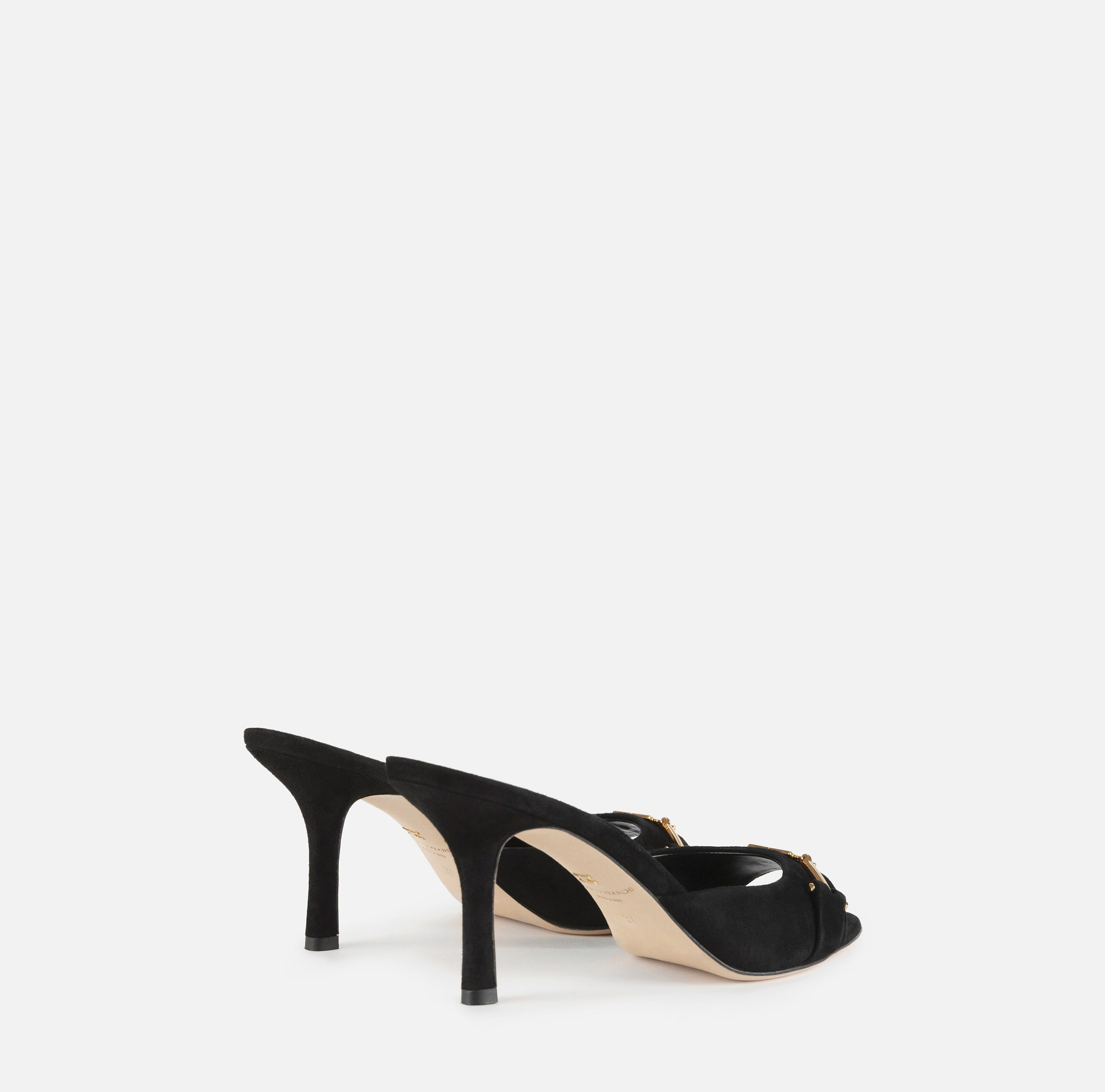 Suede slider sandals with horsebit - Elisabetta Franchi® Outlet