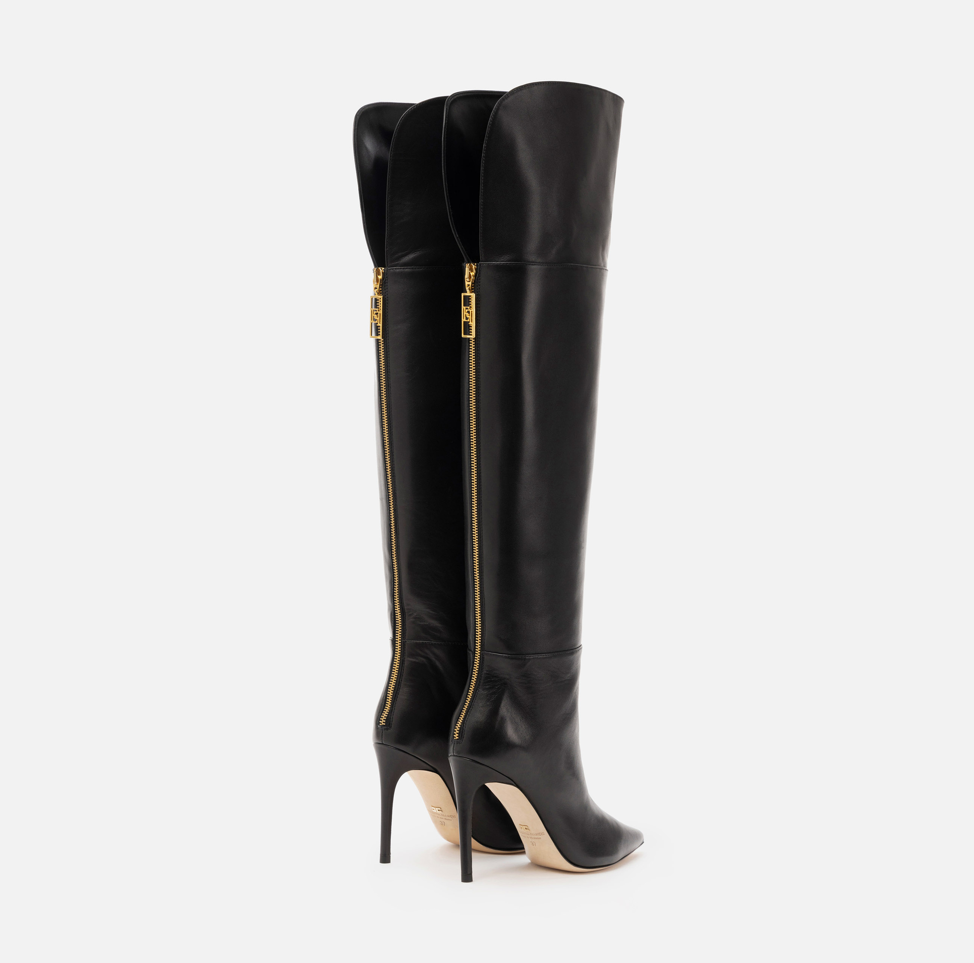 Cuissard-Stiefel aus Nappaleder mit dünnem Absatz - Elisabetta Franchi® Outlet